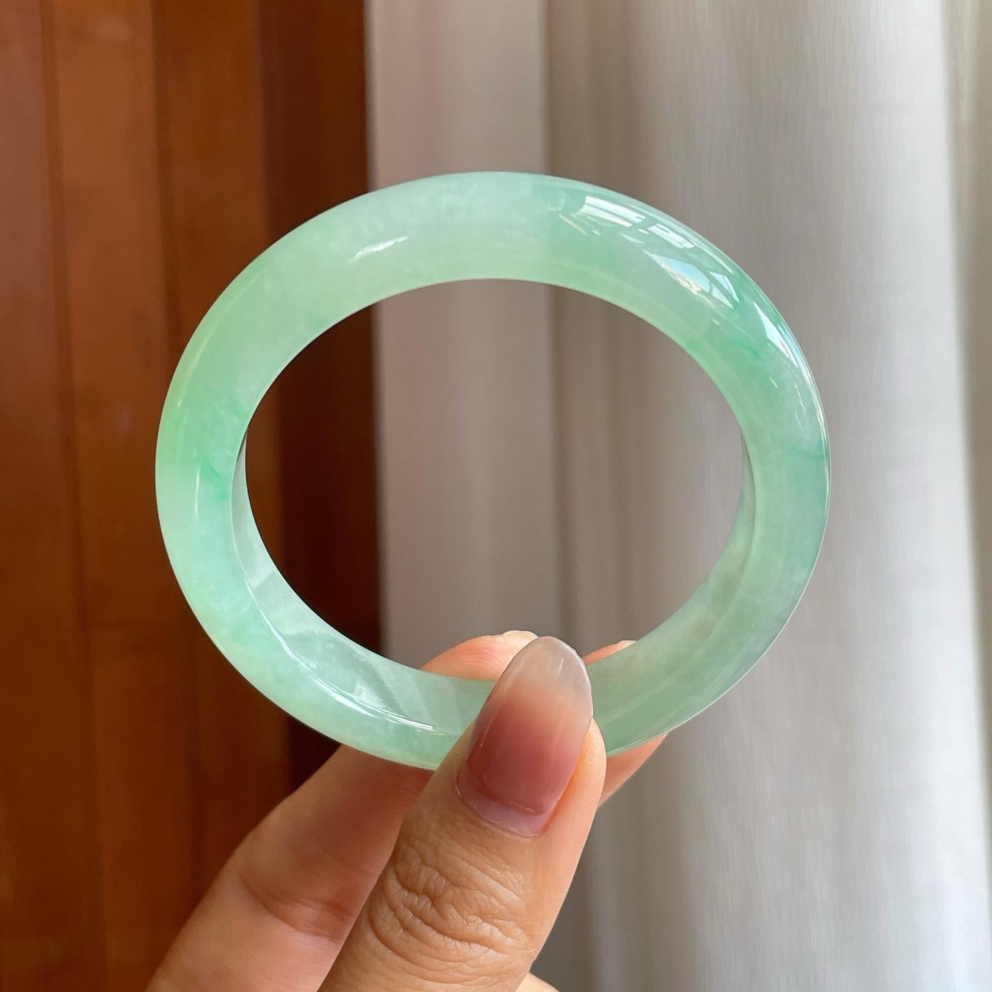 糯冰带色翡翠平安镯（55mm）（yc313029）