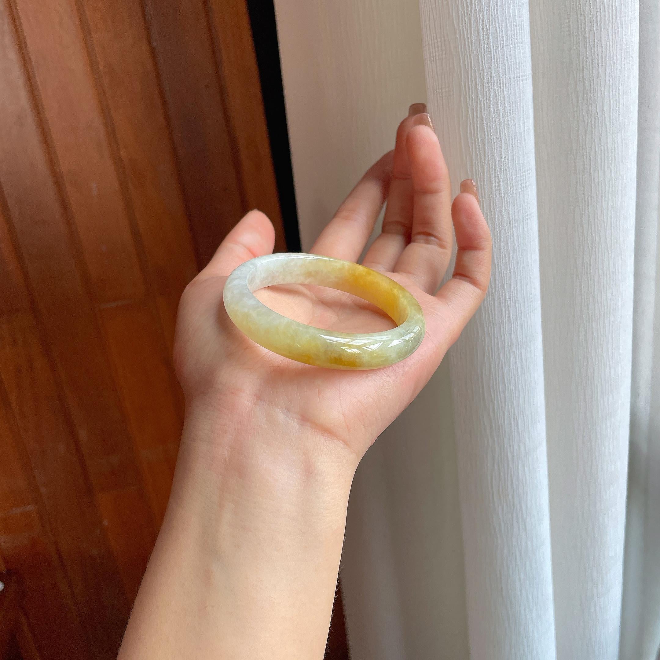 糯冰黄翡翡翠黄翡平安镯（52mm）（yc366982）
