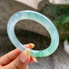 小圈口       糯冰种蓝底飘花圆条手镯52.6圈          天然缅甸A货翡翠（yc454776）