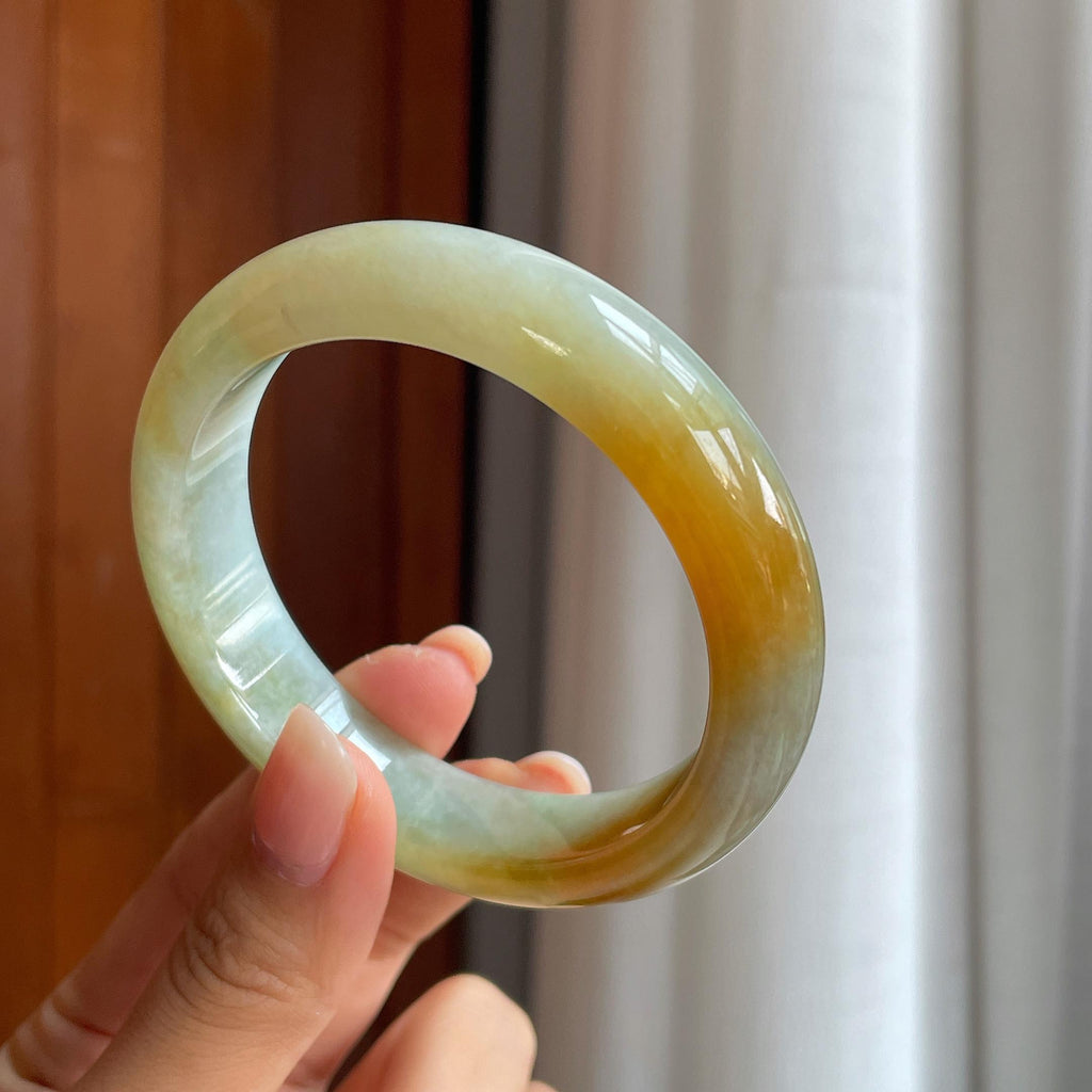 糯冰黄翡翡翠平安镯(58.6mm)（yc415385）
