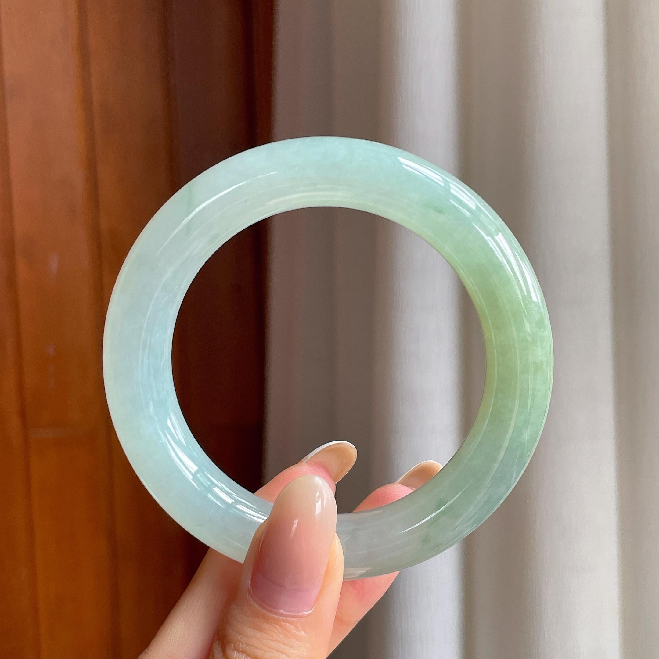 糯冰黄翡翡翠圆条手镯（53mm)（yc414705）