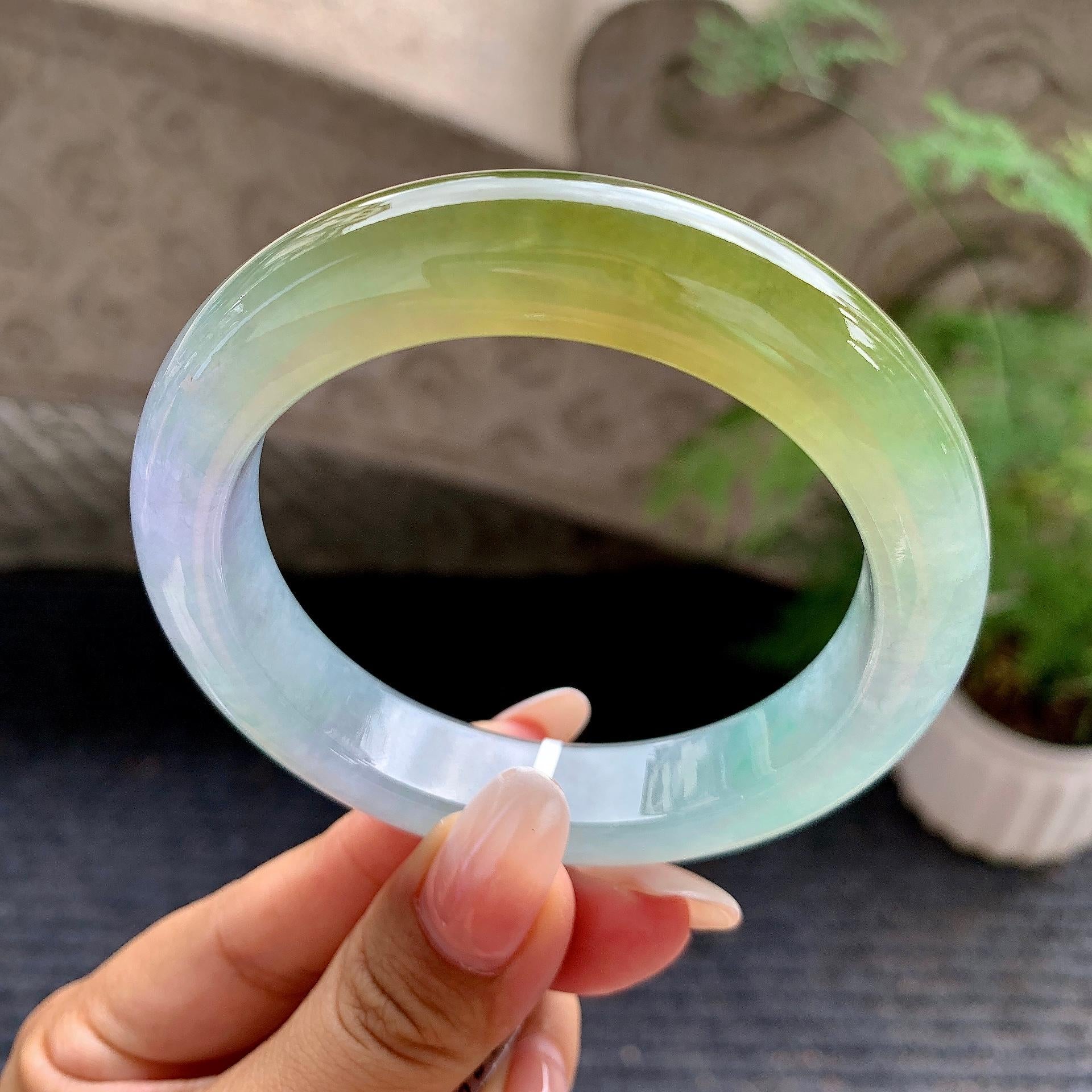 糯冰种多彩平安镯（58.4mm）（yc195943）