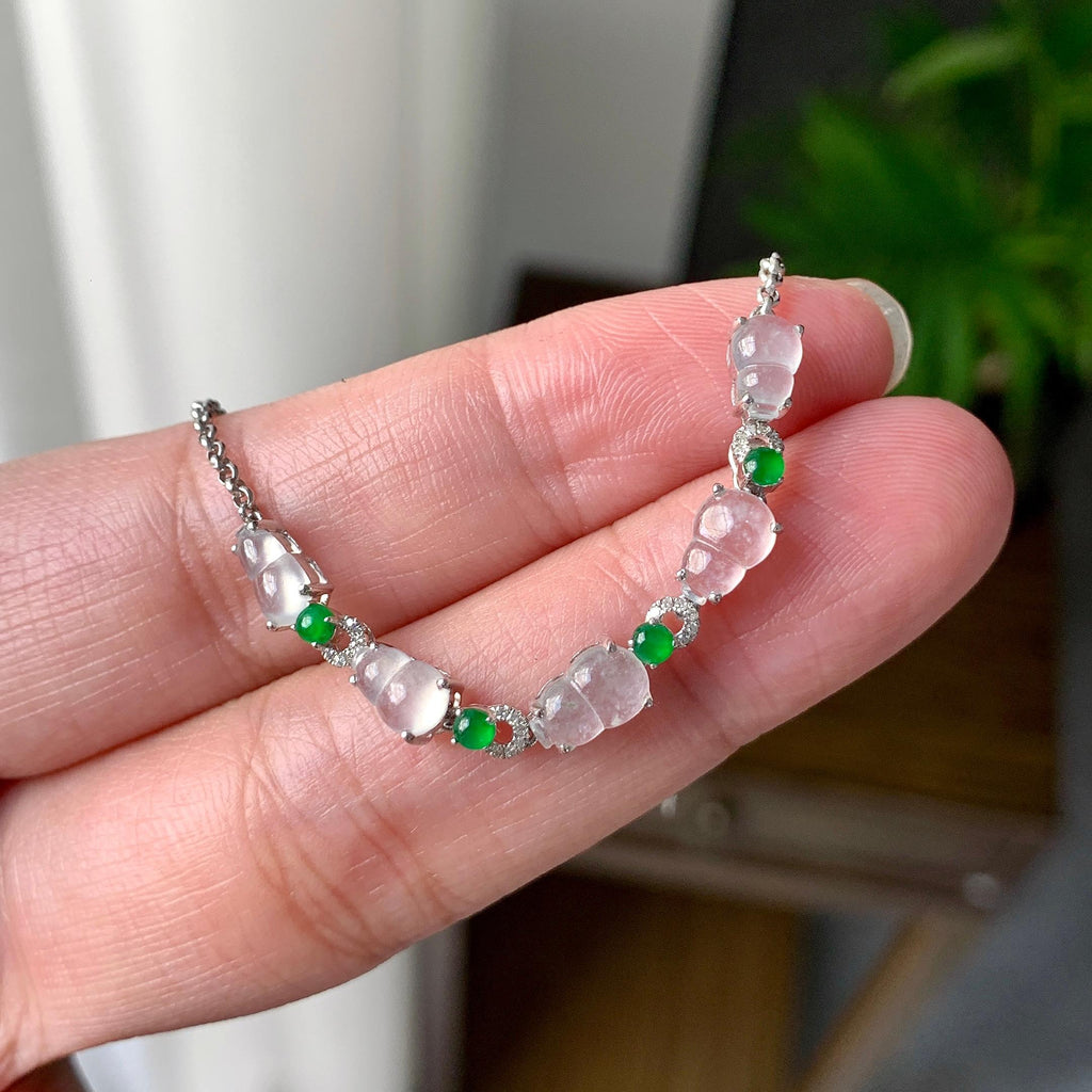 18K金钻镶糯冰种无色葫芦手链（yc215980）