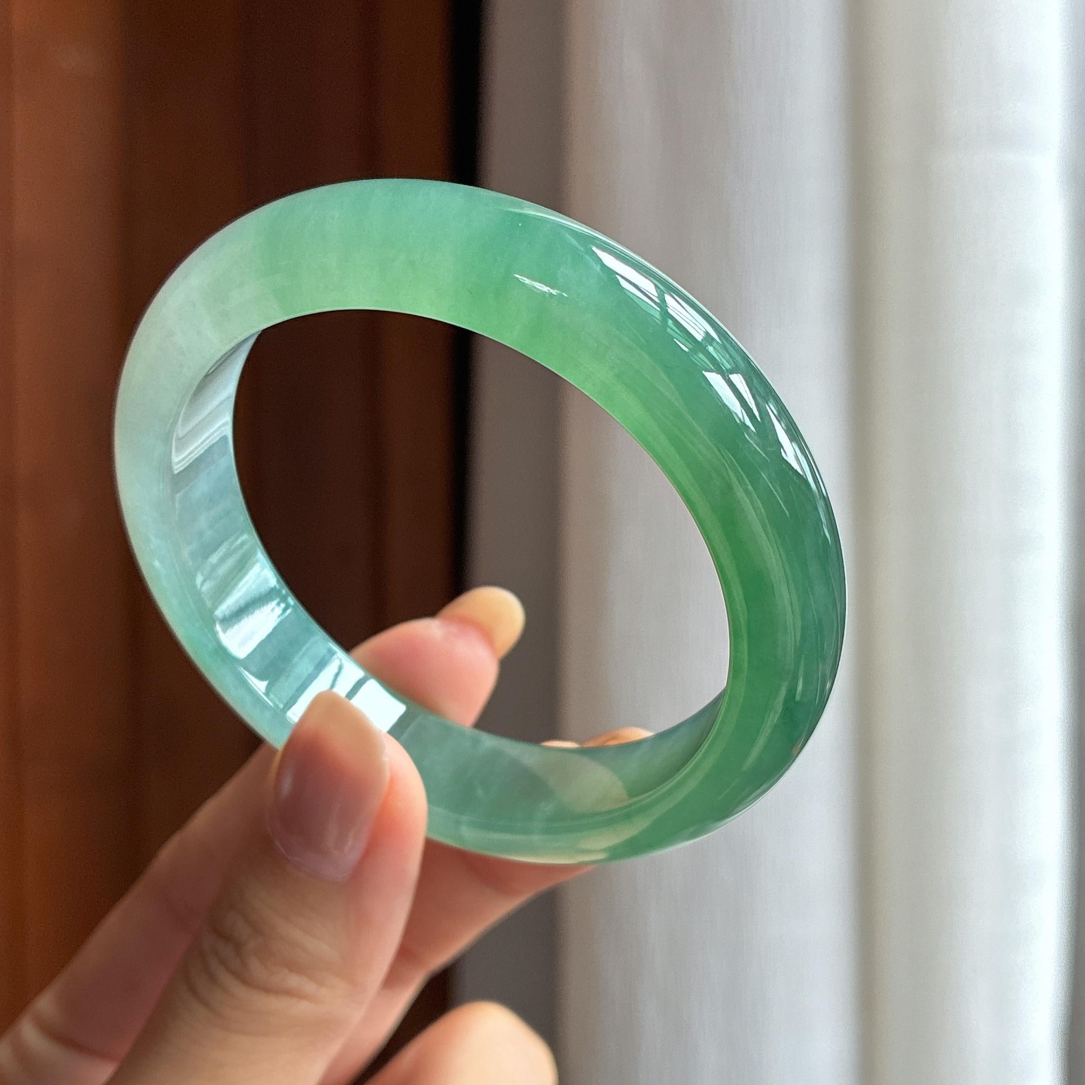 冰种湖水绿翡翠平安镯55圈（yc426817）