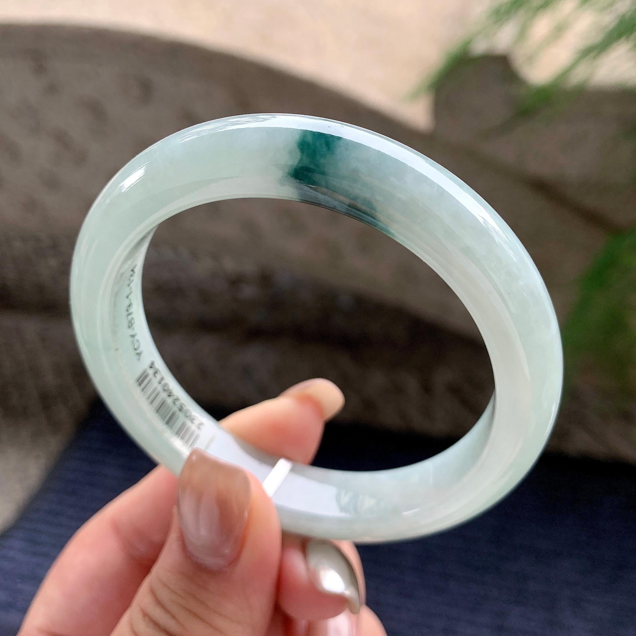 细糯种飘蓝花正圈平安镯  56.3圈口  天然缅甸A货翡翠（yc436246）