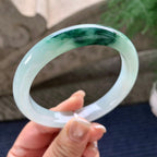 大圈口 糯冰种飘蓝花正圈平安镯 61圈口 天然缅甸A货翡翠（yc372345）