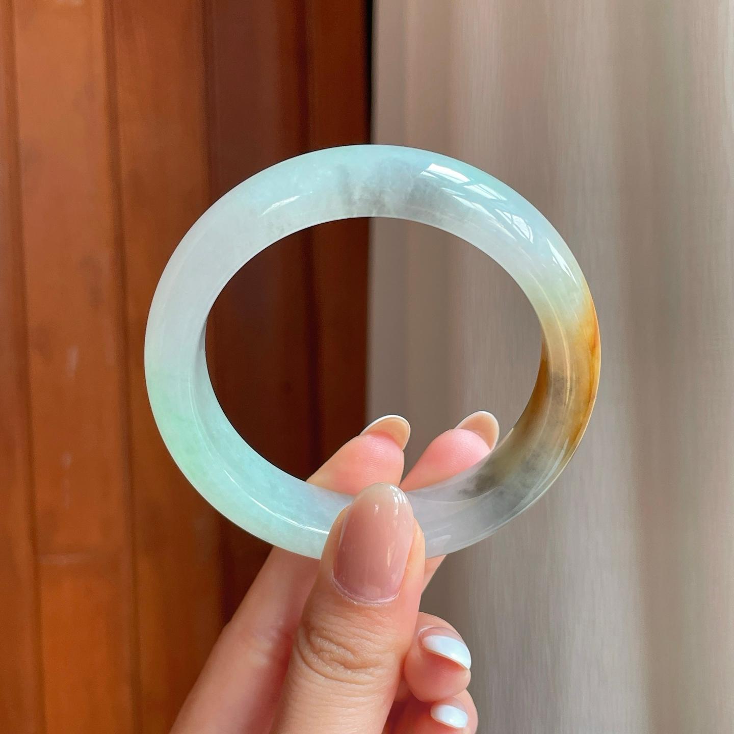 糯冰黄翡特色镯翡翠平安镯（53.8mm）（yc374197）