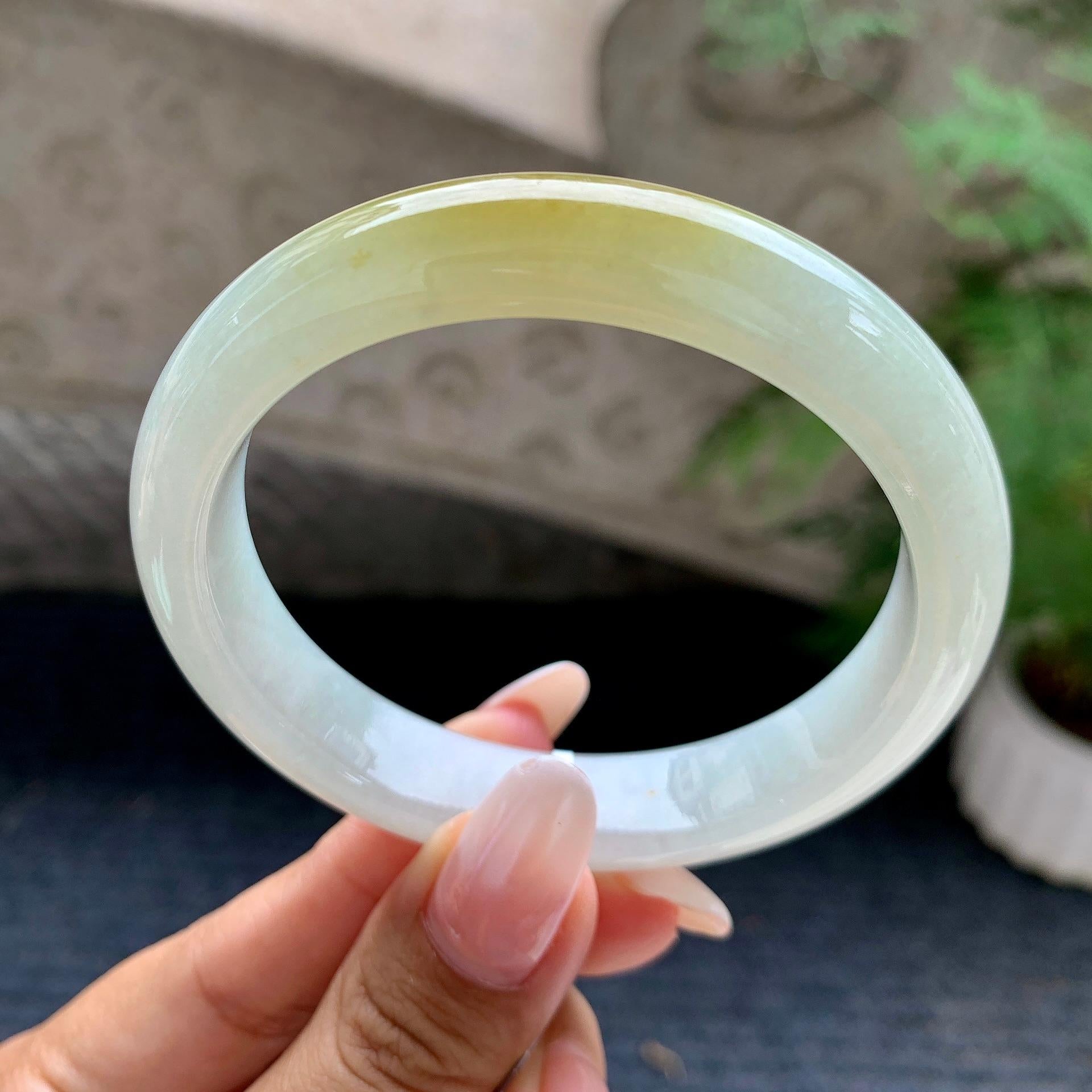 细糯种飘黄翡平安镯（57.7mm）（yc196521）