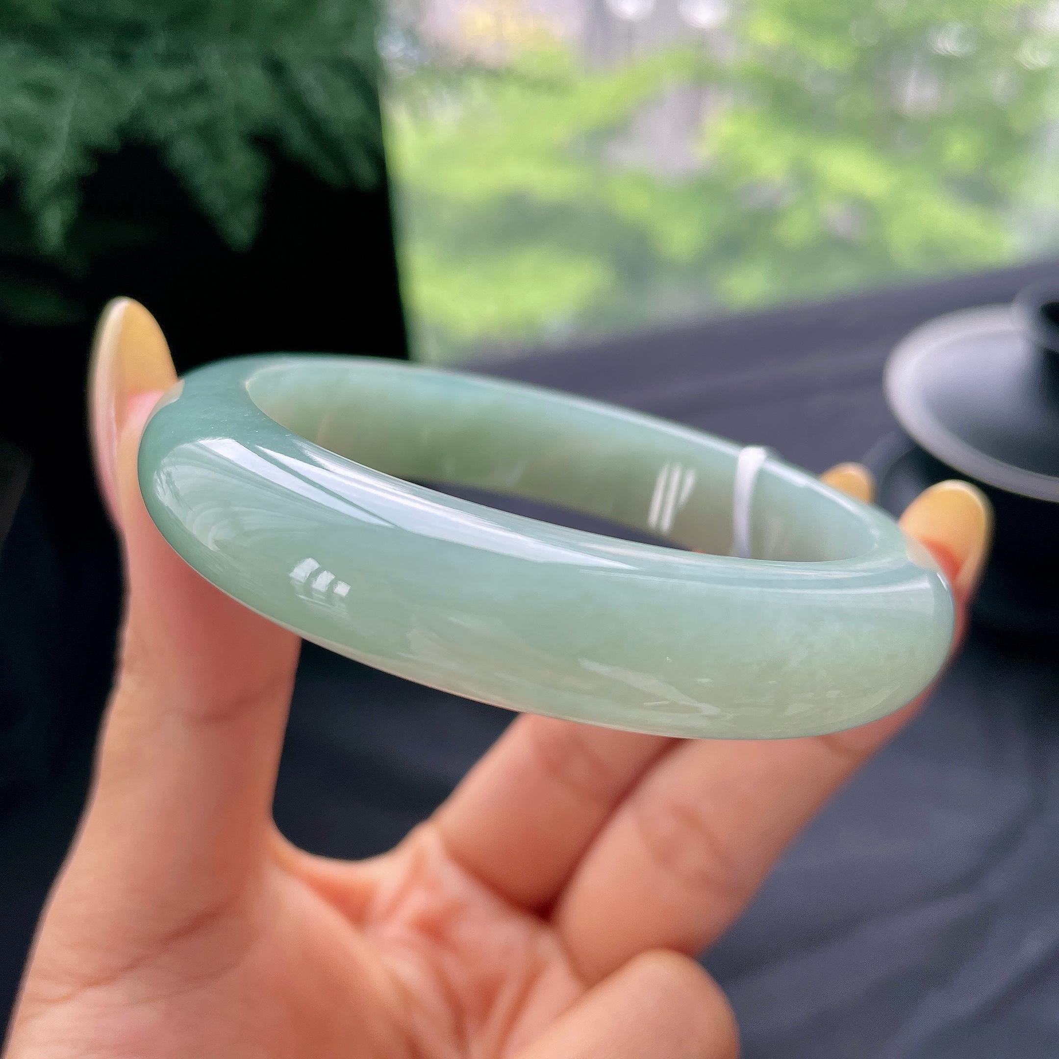 细糯种油青色正圈平安镯56圈 天然缅甸A货翡翠（yc473137）