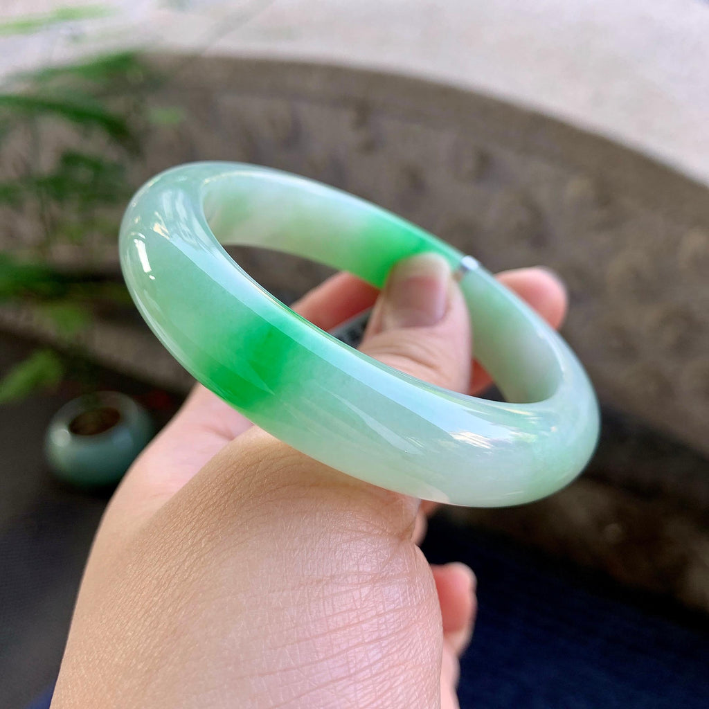 细糯种飘绿平安镯（54mm）（yc264511）