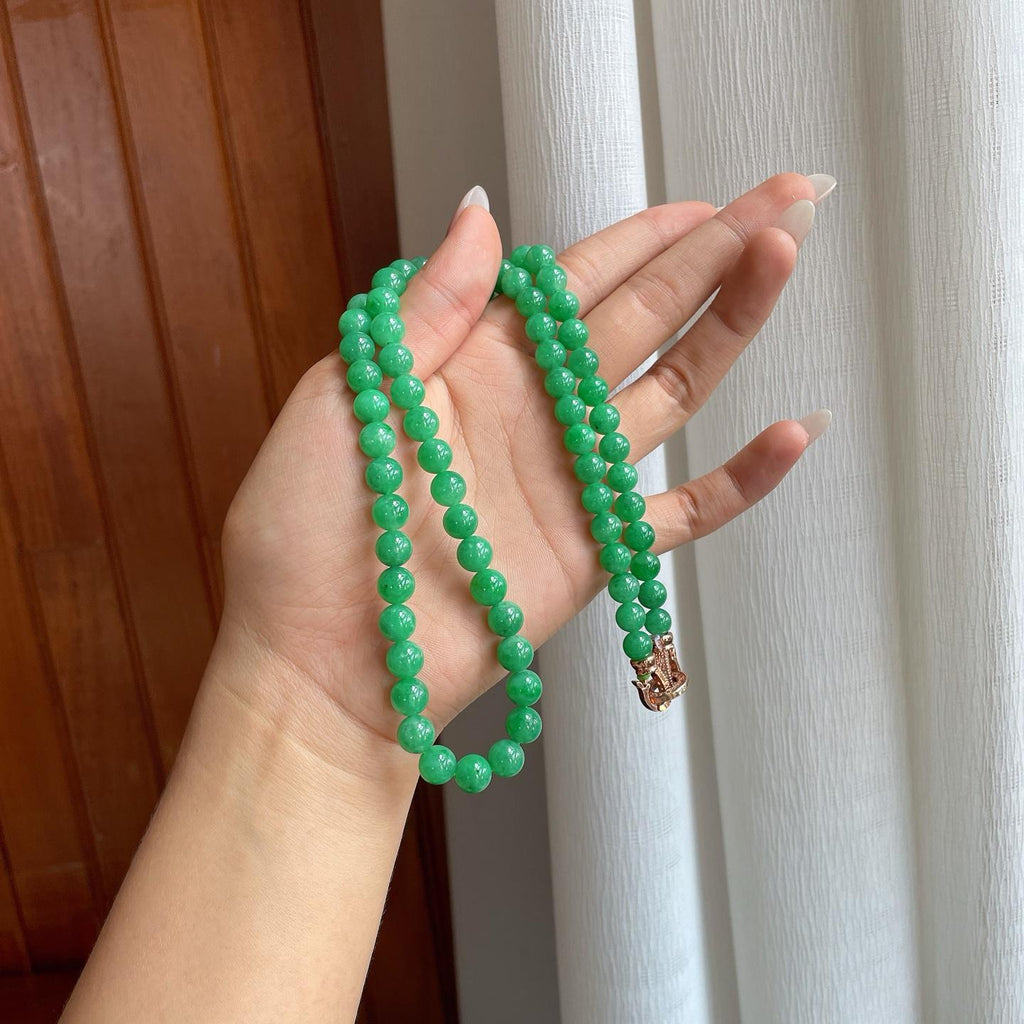 糯种满绿翡翠珠串项链（yc266496）
