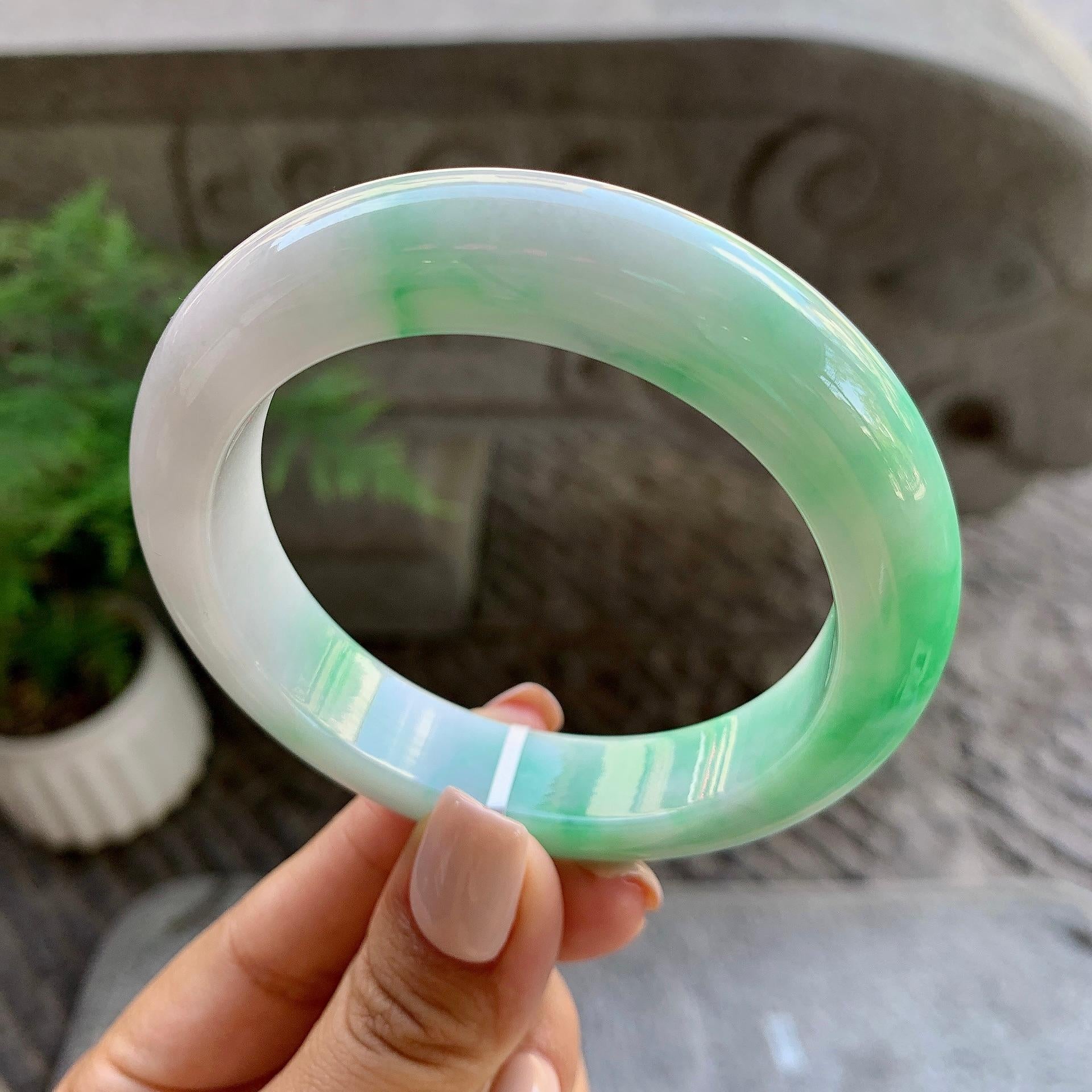 细糯种翠绿平安镯（57.3mm）（yc213155）