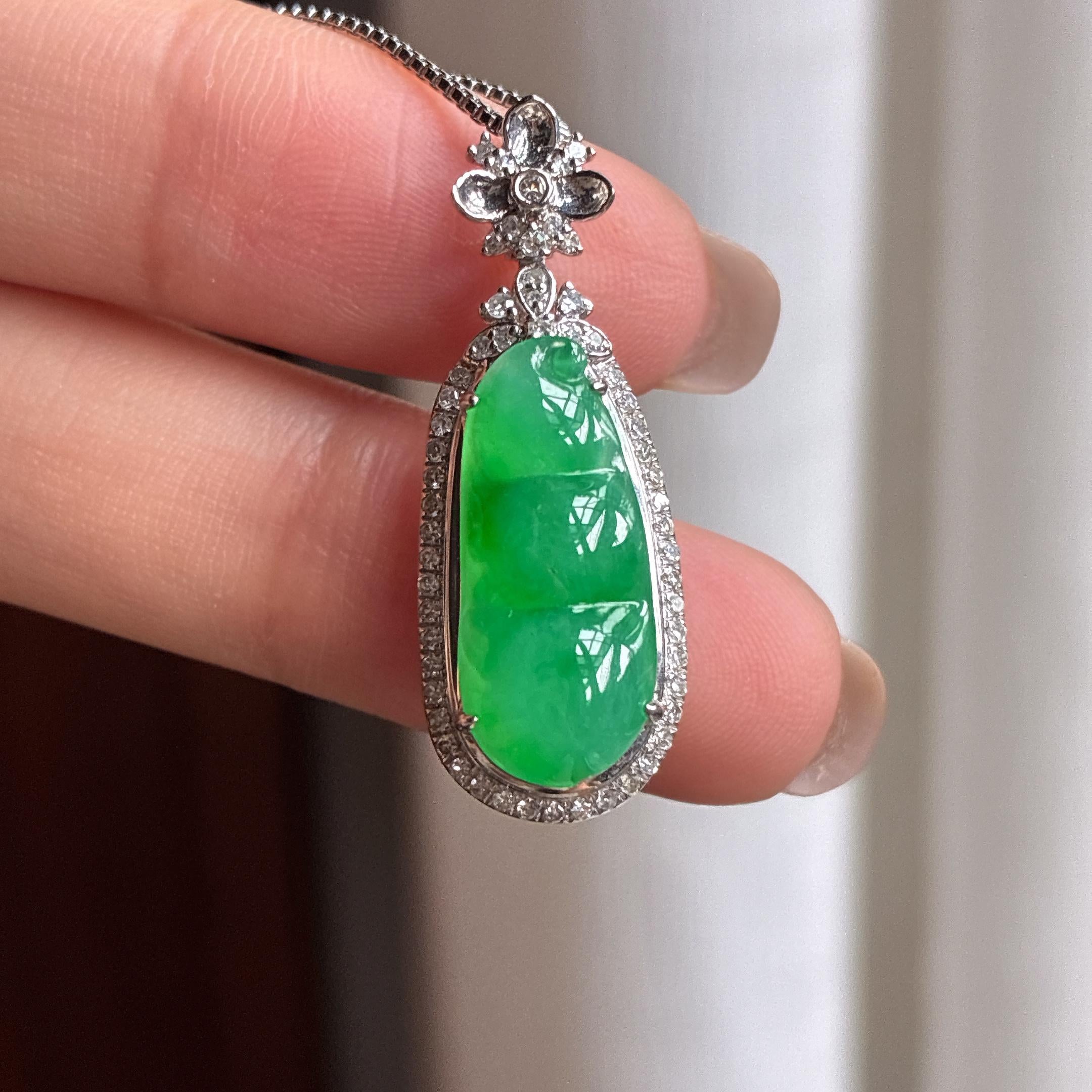 18k金镶冰种满绿翡翠豆子（yc438515）