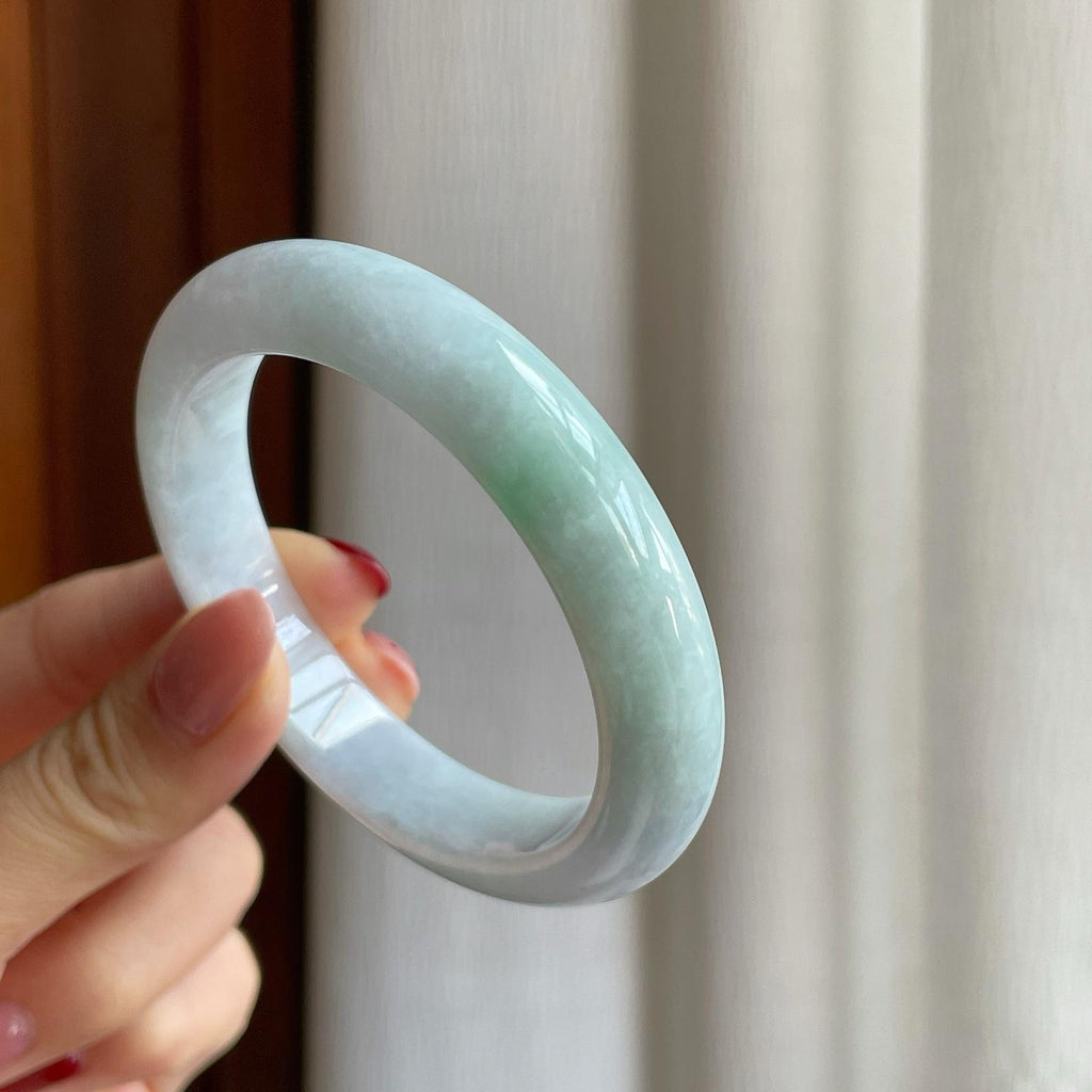 糯冰白底青翡翠平安镯（54mm）（yc303066）