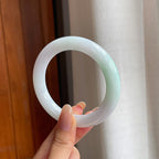 糯冰白底青翡翠圆条手镯（57mm)（yc415954）