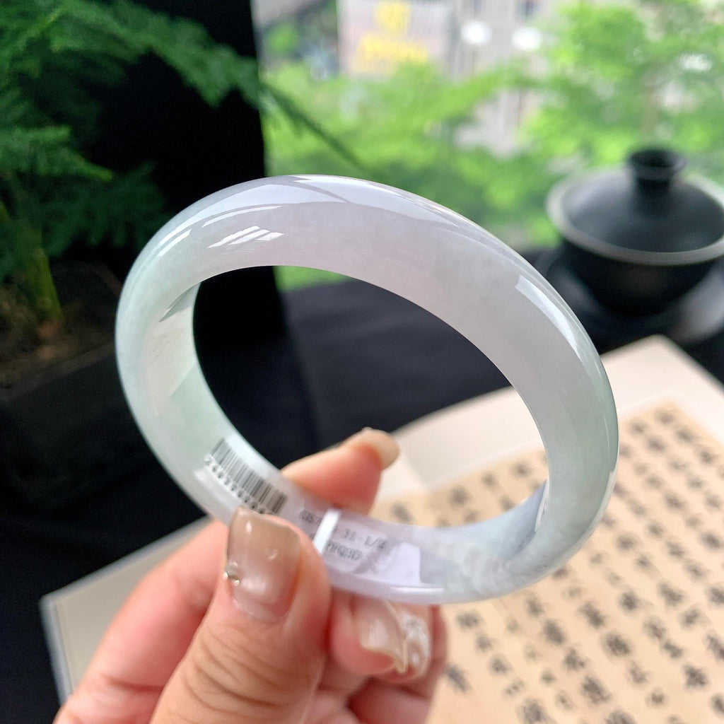 细糯种淡春彩正圈平安镯 57圈口 天然缅甸A货翡翠（yc473072）