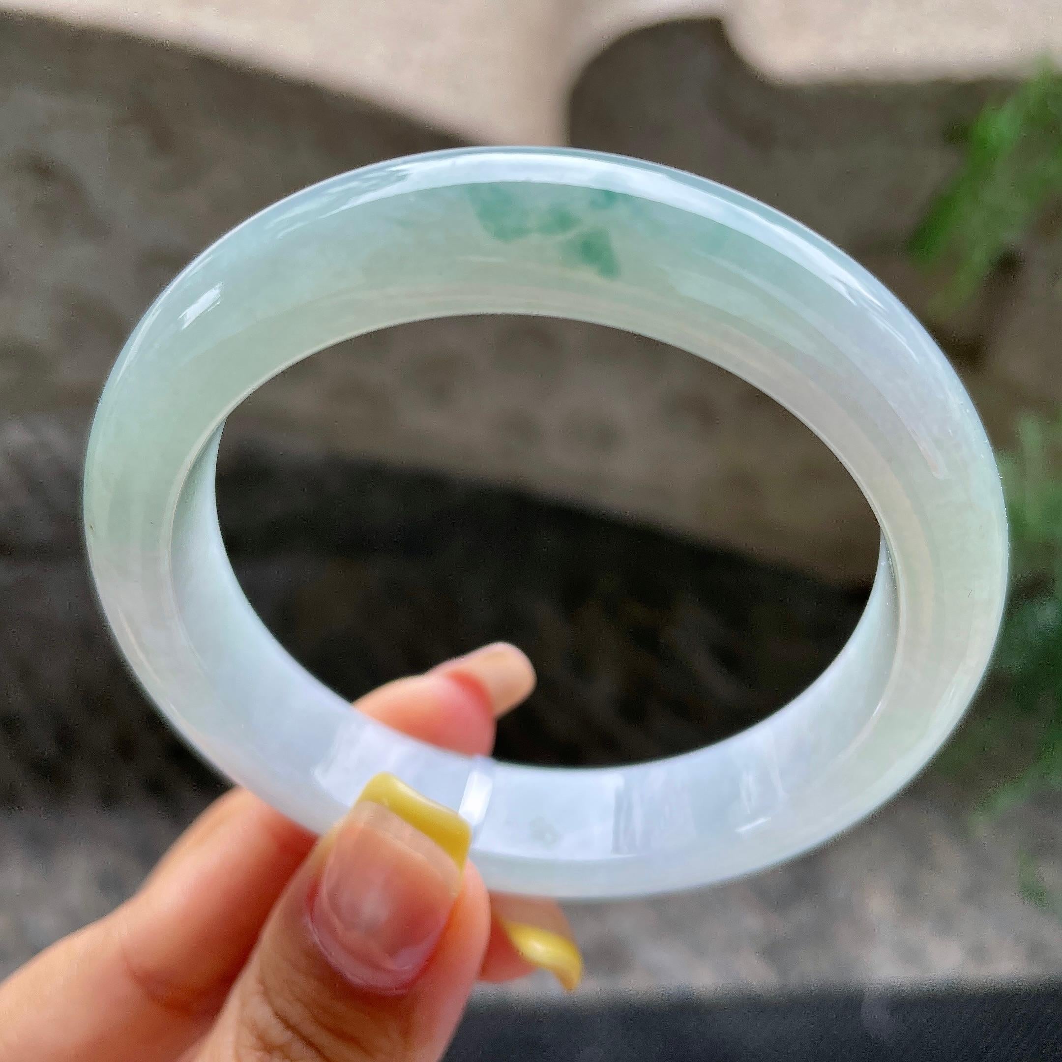 细糯种飘花正圈平安镯56.4圈            天然缅甸A货翡翠（yc392726）