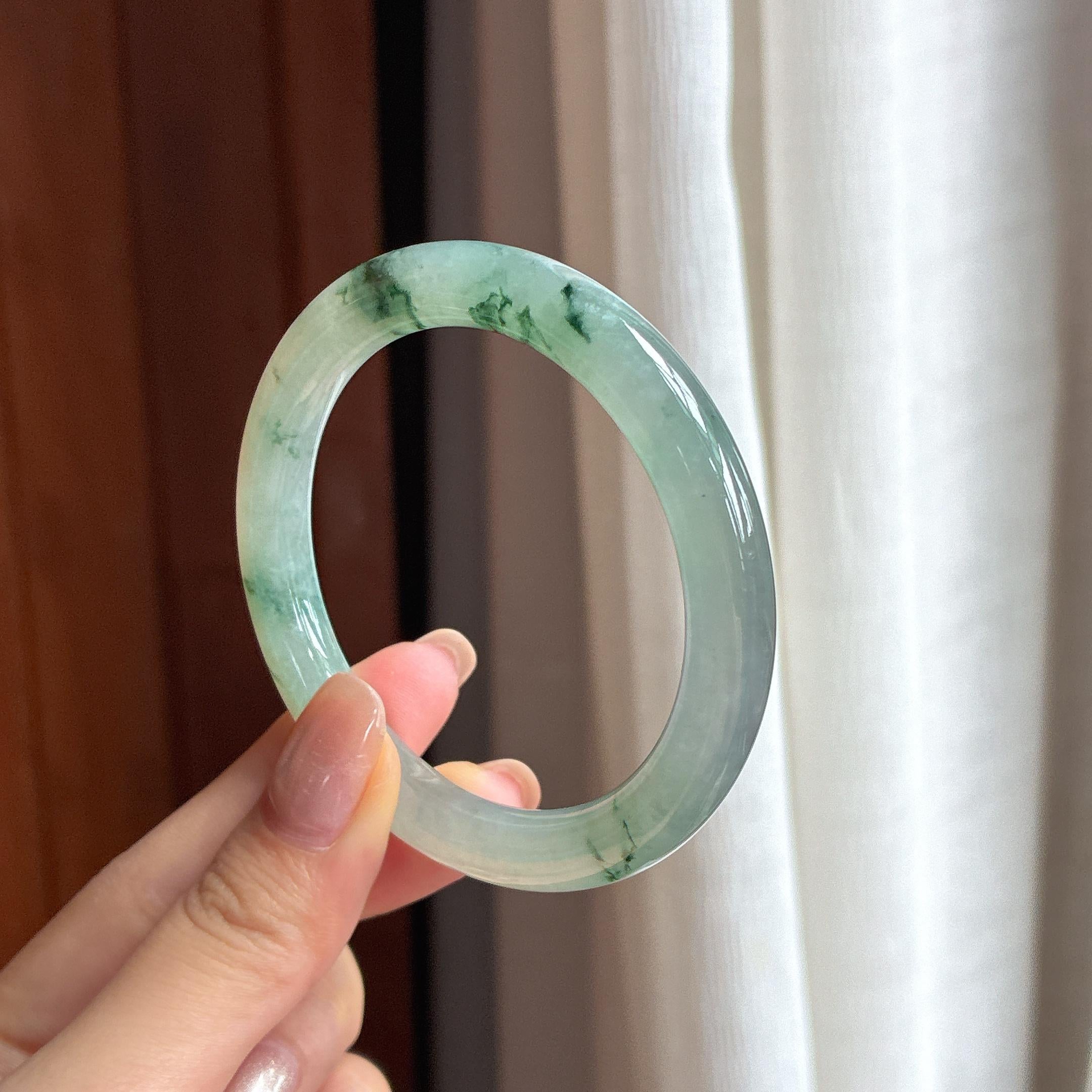 冰种飘花翡翠圆条手镯 53圈（yc430570）