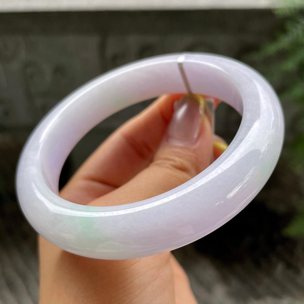 大圈口    细糯种紫罗兰飘绿花正圈平安镯60.2圈        天然缅甸A货翡翠（yc383103）