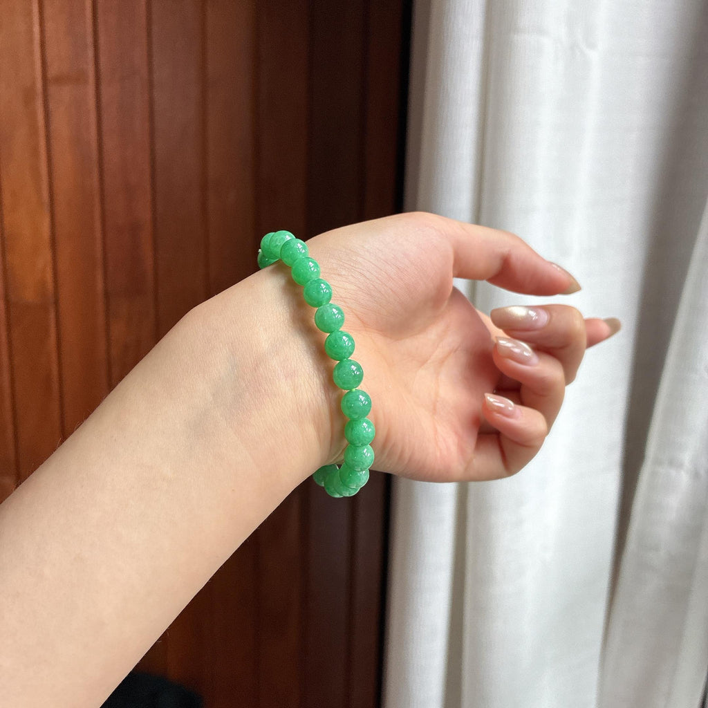 细糯种满绿手串 天然缅甸A货翡翠（yc454309）