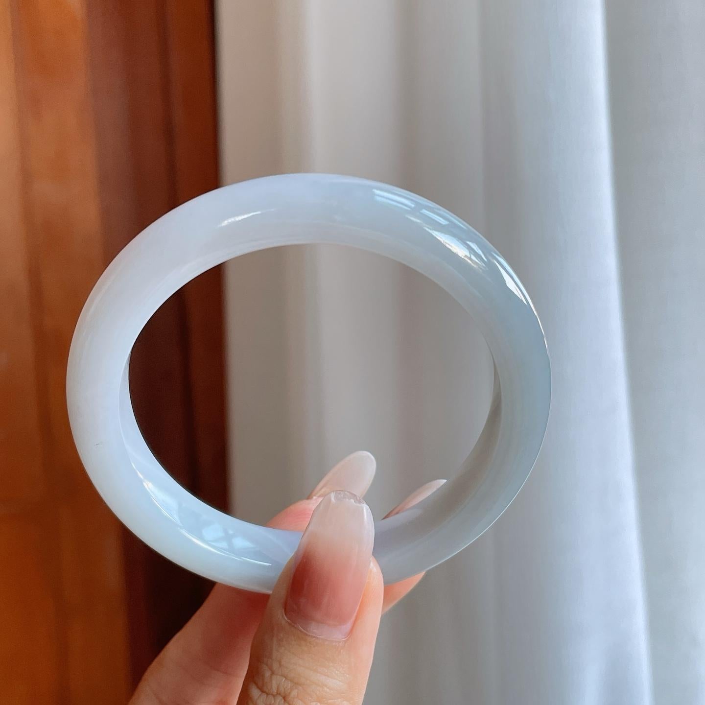 细糯冰淡底色翡翠平安镯（58mm）（yc274434）