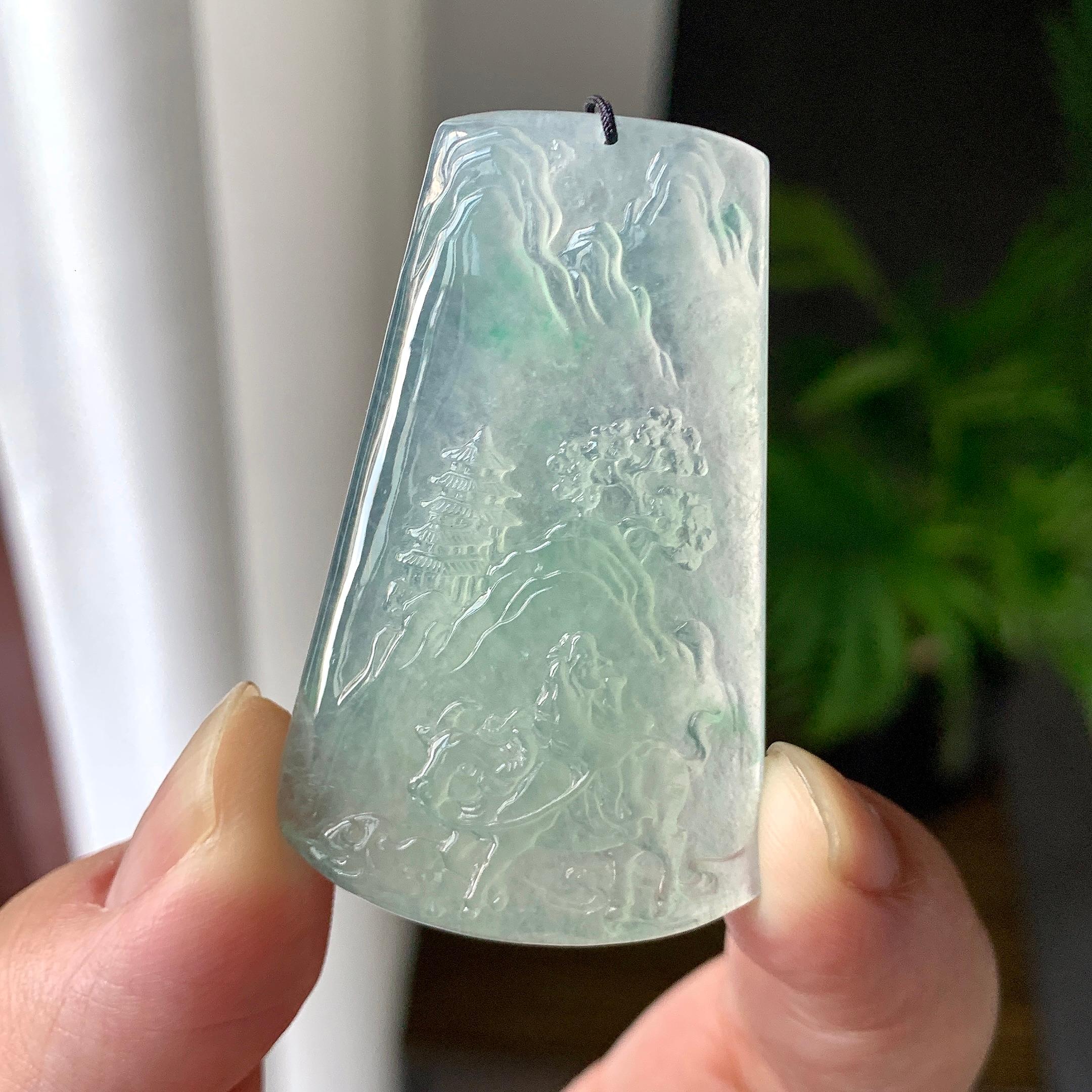 糯冰种晴水山水牌挂件（yc215931）