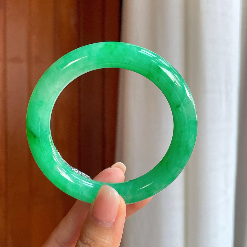 糯冰满绿翡翠圆条手镯（57mm）（yc408403）