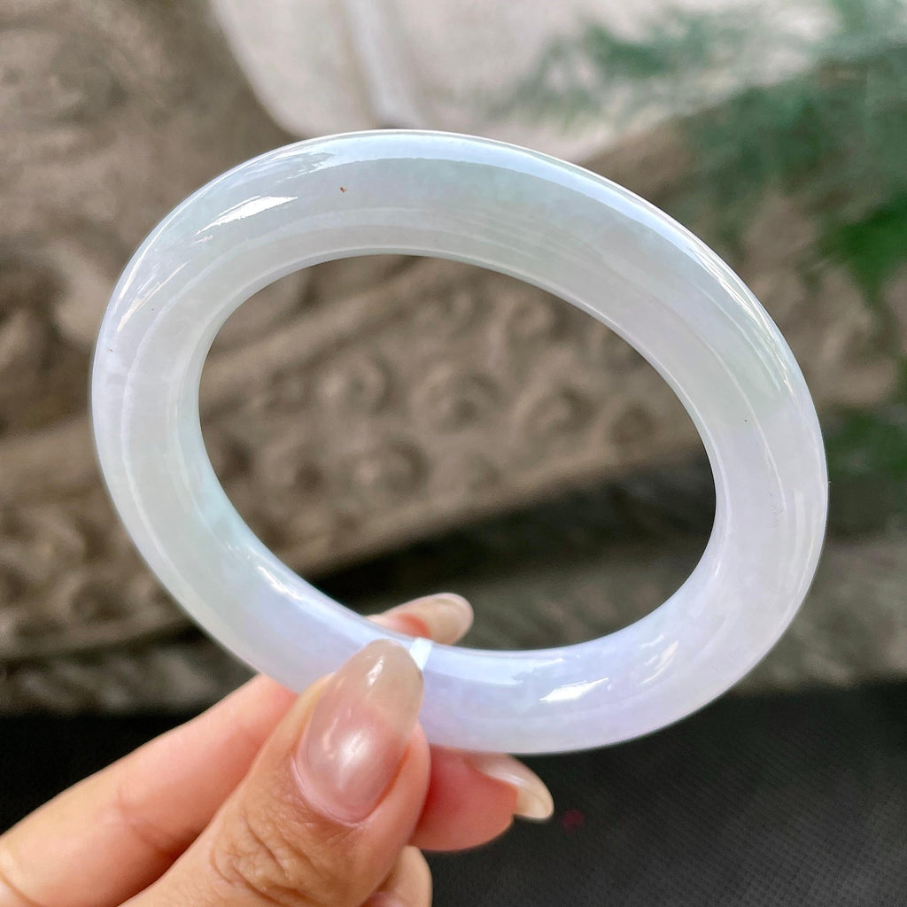 糯种淡紫罗兰圆条手镯56.6圈    天然缅甸A货翡翠（yc348235）