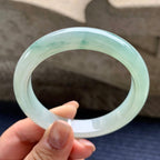 糯冰种晴底飘蓝花正圈平安镯 57.8圈口 天然缅甸A货翡翠（yc345053）