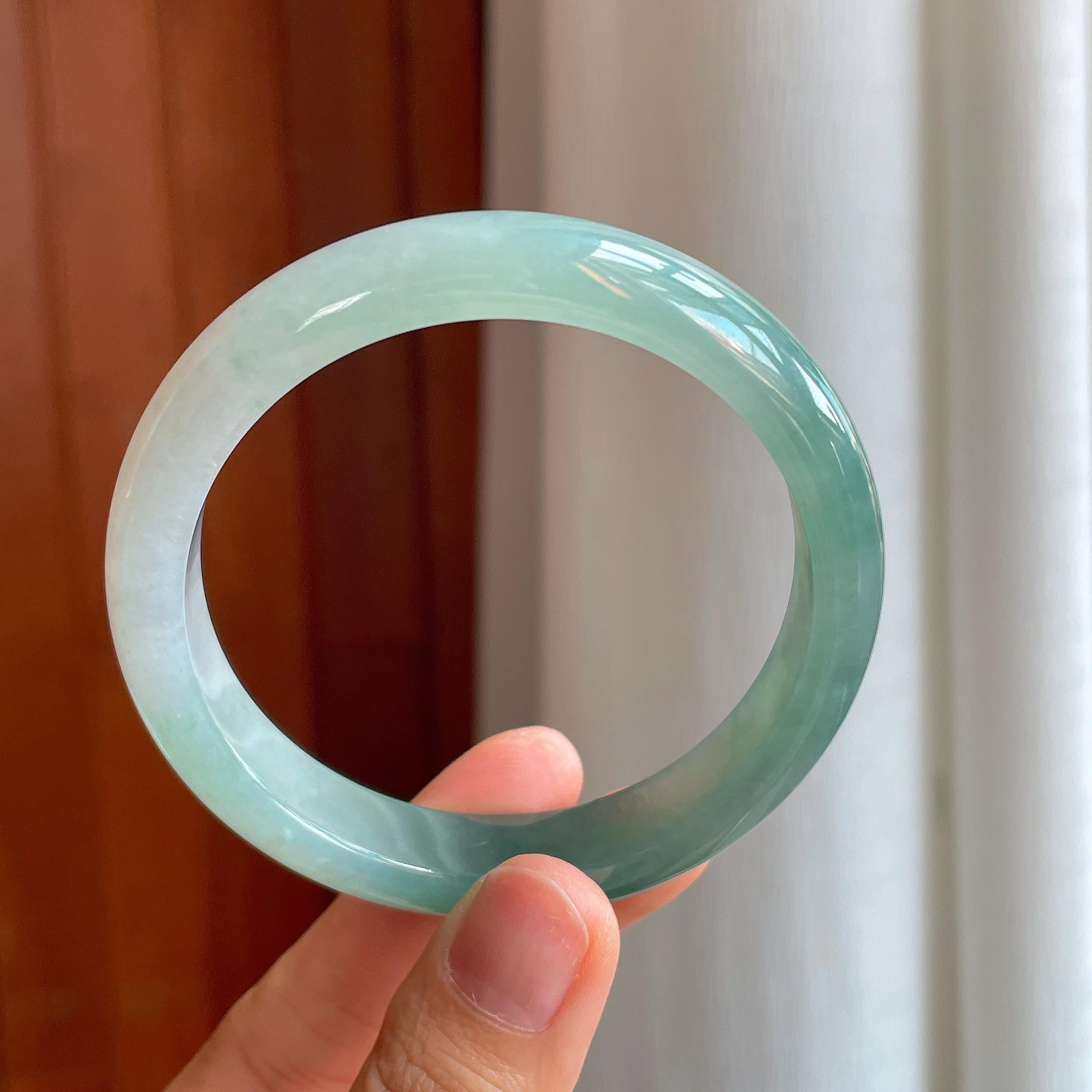 糯冰种半山半水翡翠平安镯（57mm）（yc358360）