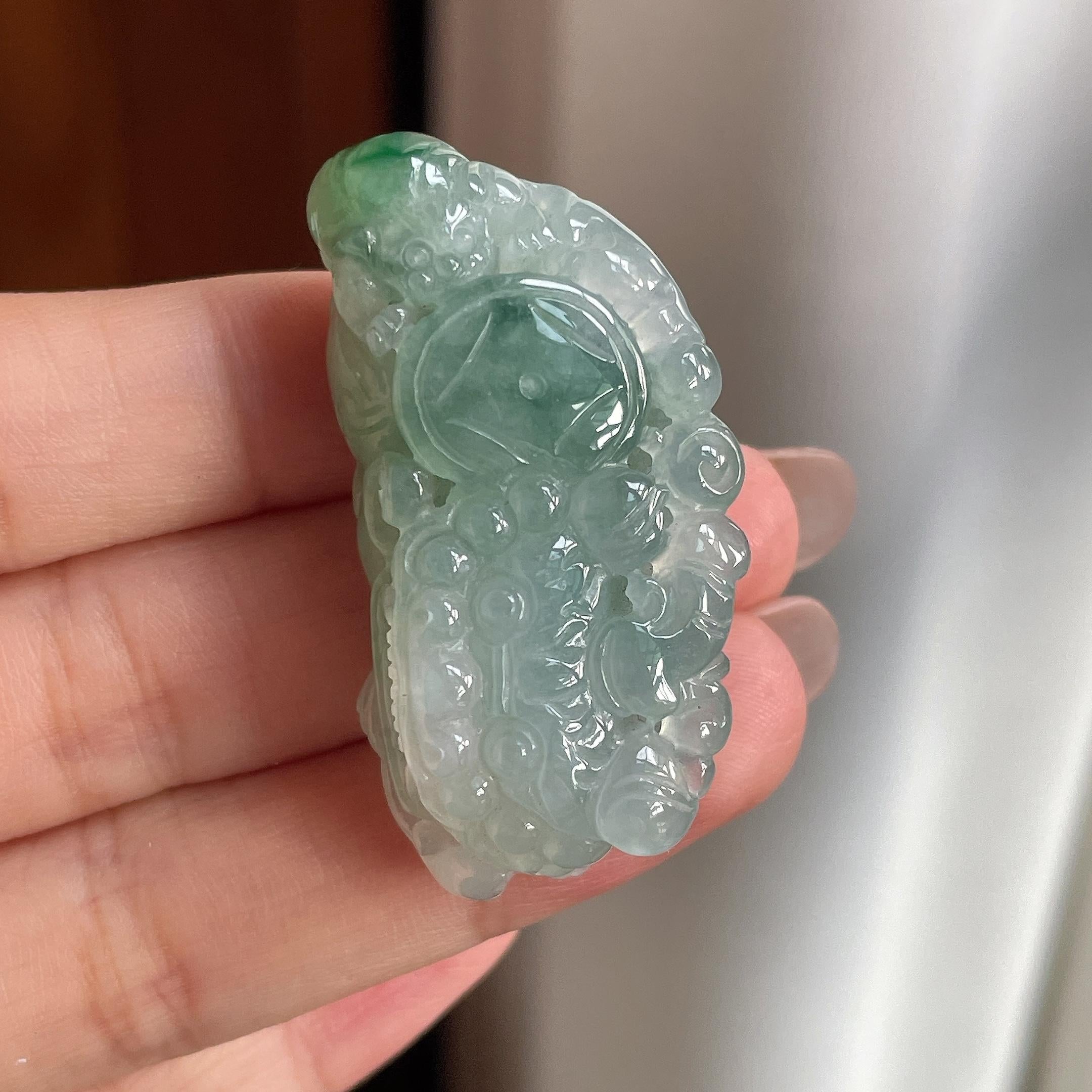 糯冰飘花貔貅挂件 天然缅甸A货翡翠（yc699163）