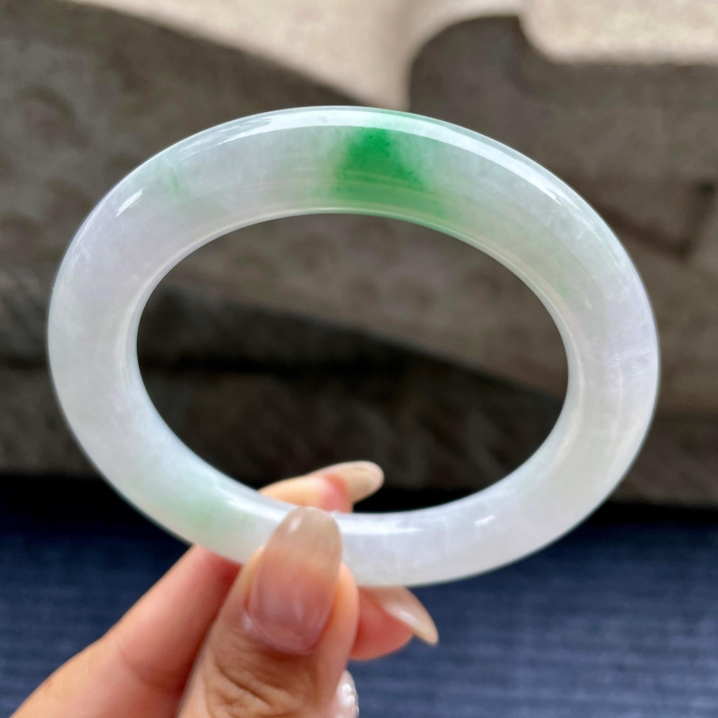 糯冰种飘绿花圆条手镯56.5圈口  天然缅甸A货翡翠（yc345818）