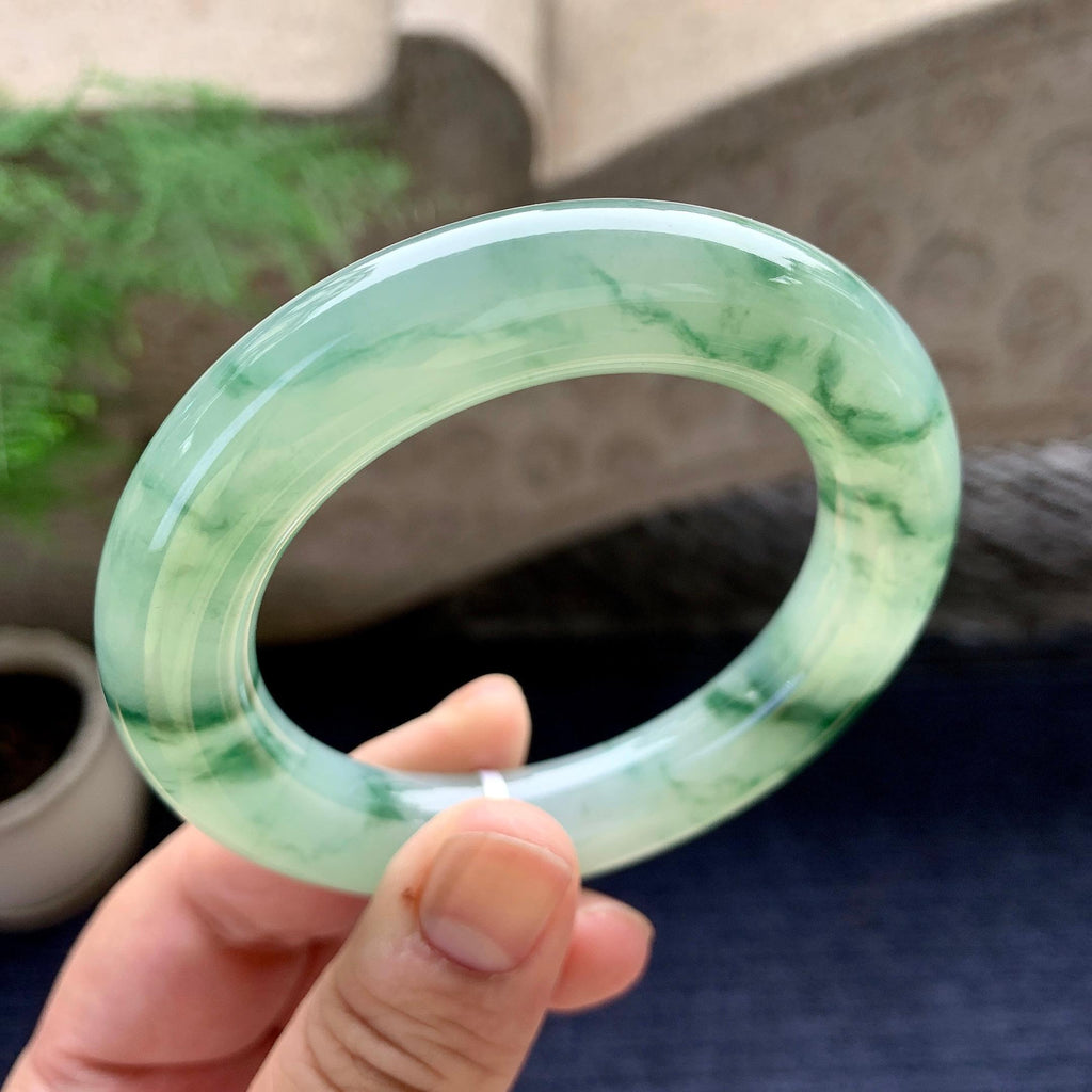 糯冰种飘花圆条手镯（53mm）（yc198215）
