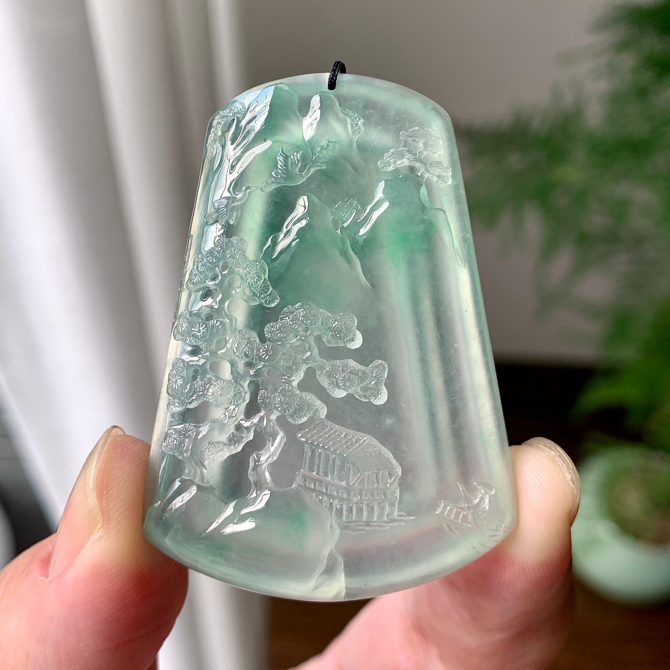 冰种晴水山水牌挂件（yc215946）