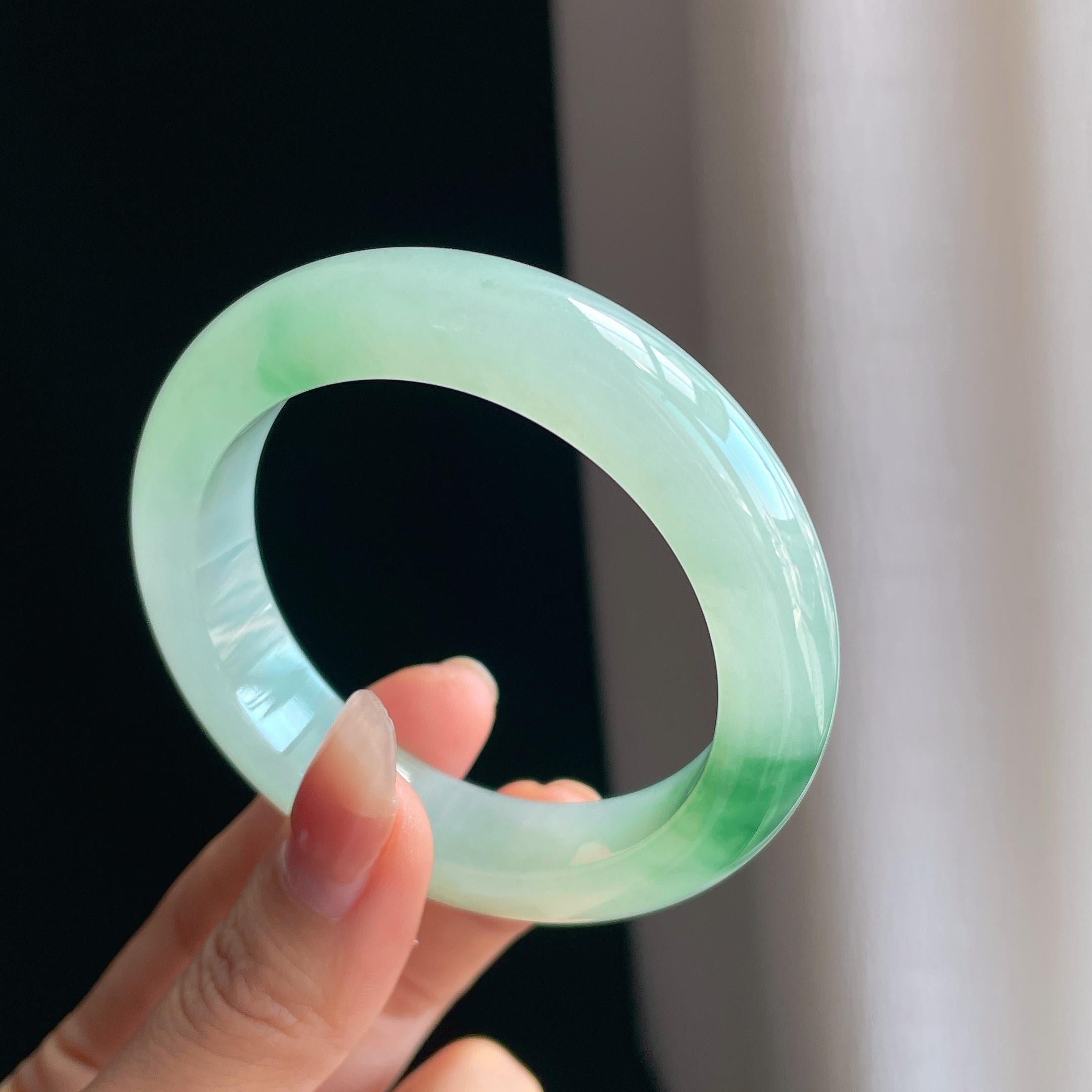 冰种飘花翡翠平安镯（54.6mm)（yc349351）
