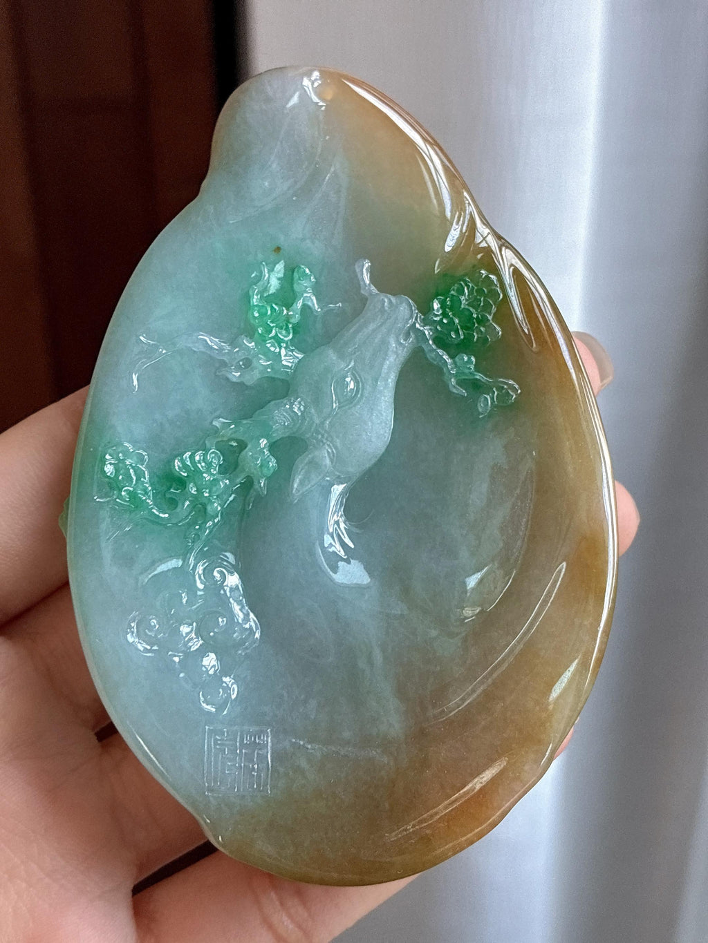 细糯种黄加绿寿星挂件 天然缅甸A货翡翠（yc484154）