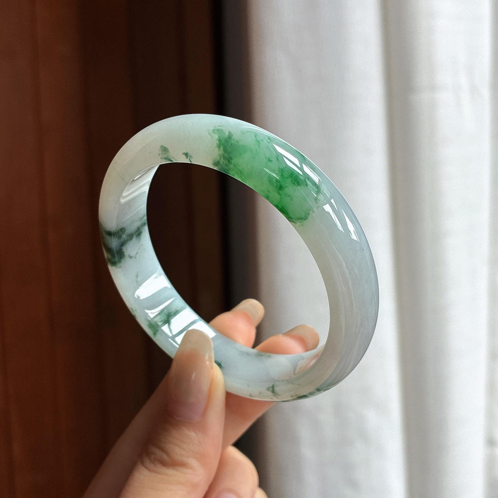 细糯种飘花正圈平安镯 55圈 天然缅甸A货翡翠（yc465525）