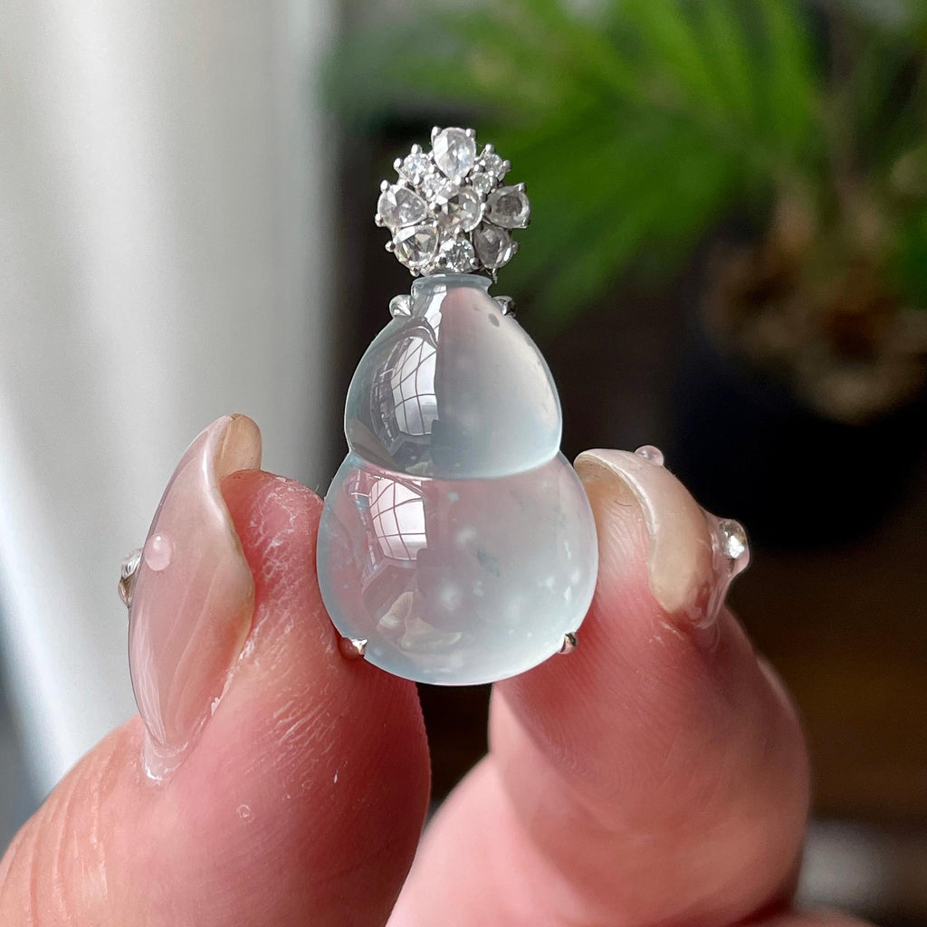 18K金玻璃种雪花棉葫芦挂件天然缅甸A货翡翠（yc462955）