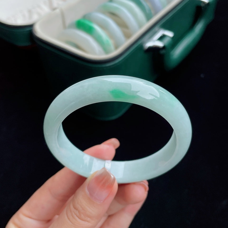 细糯种白底青 正圈翡翠手镯（57mm）（yc017161）