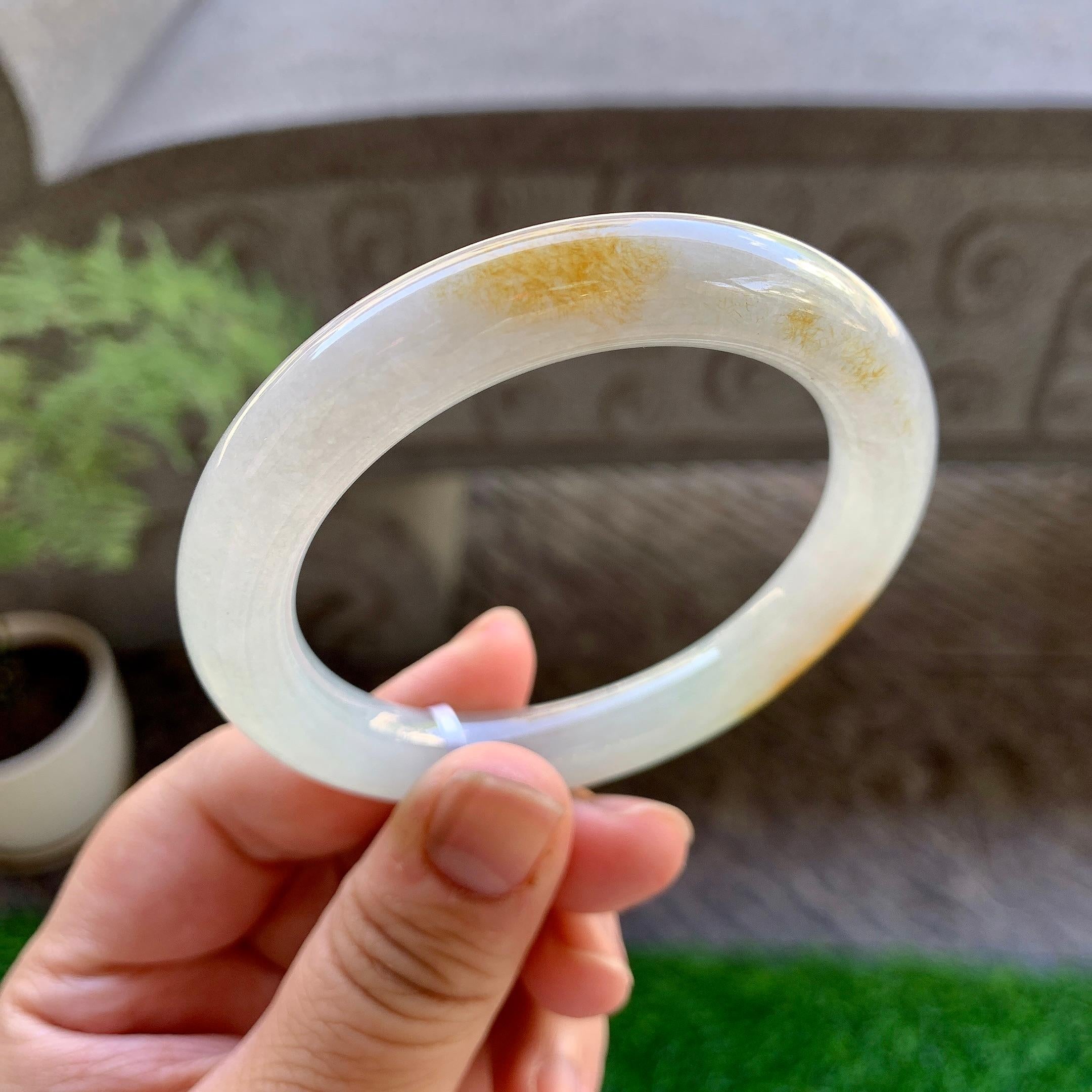 细糯种黄翡圆条手镯（53.6mm）（yc246657）