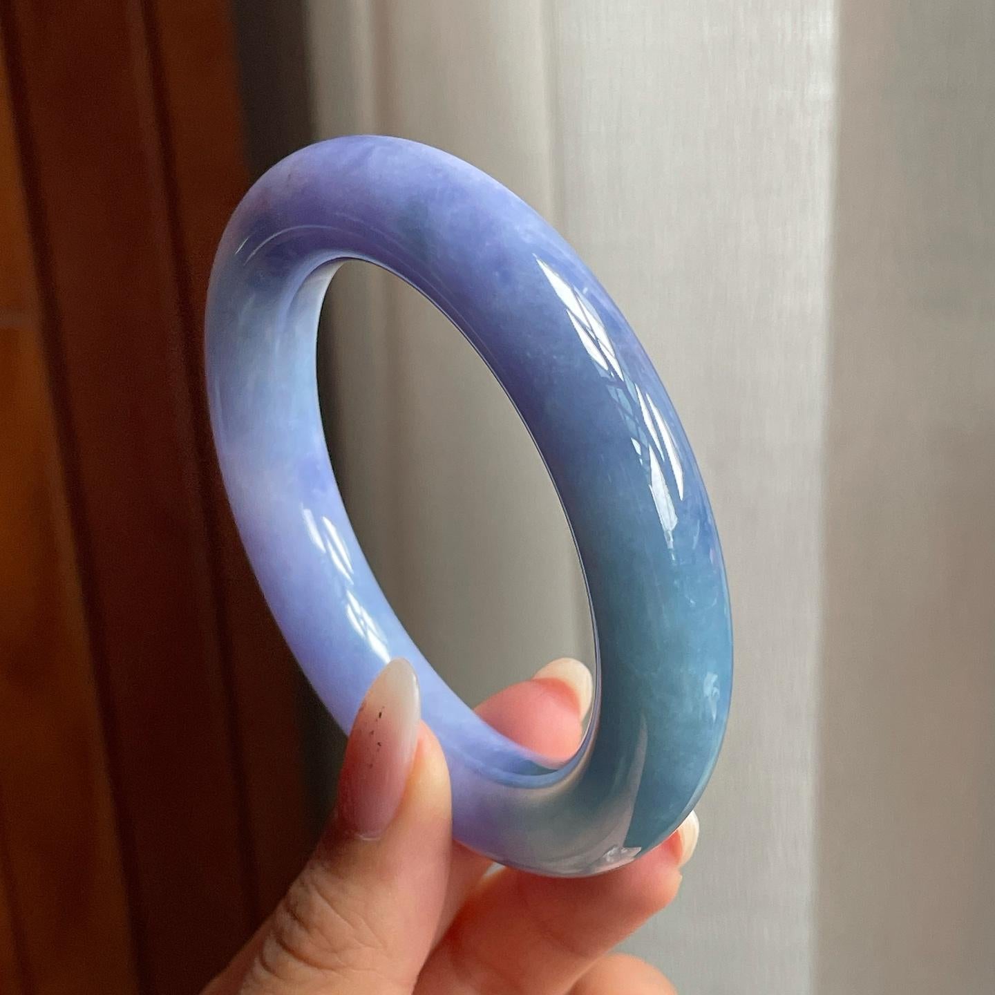 糯冰种紫罗兰翡翠圆条手镯（55mm）