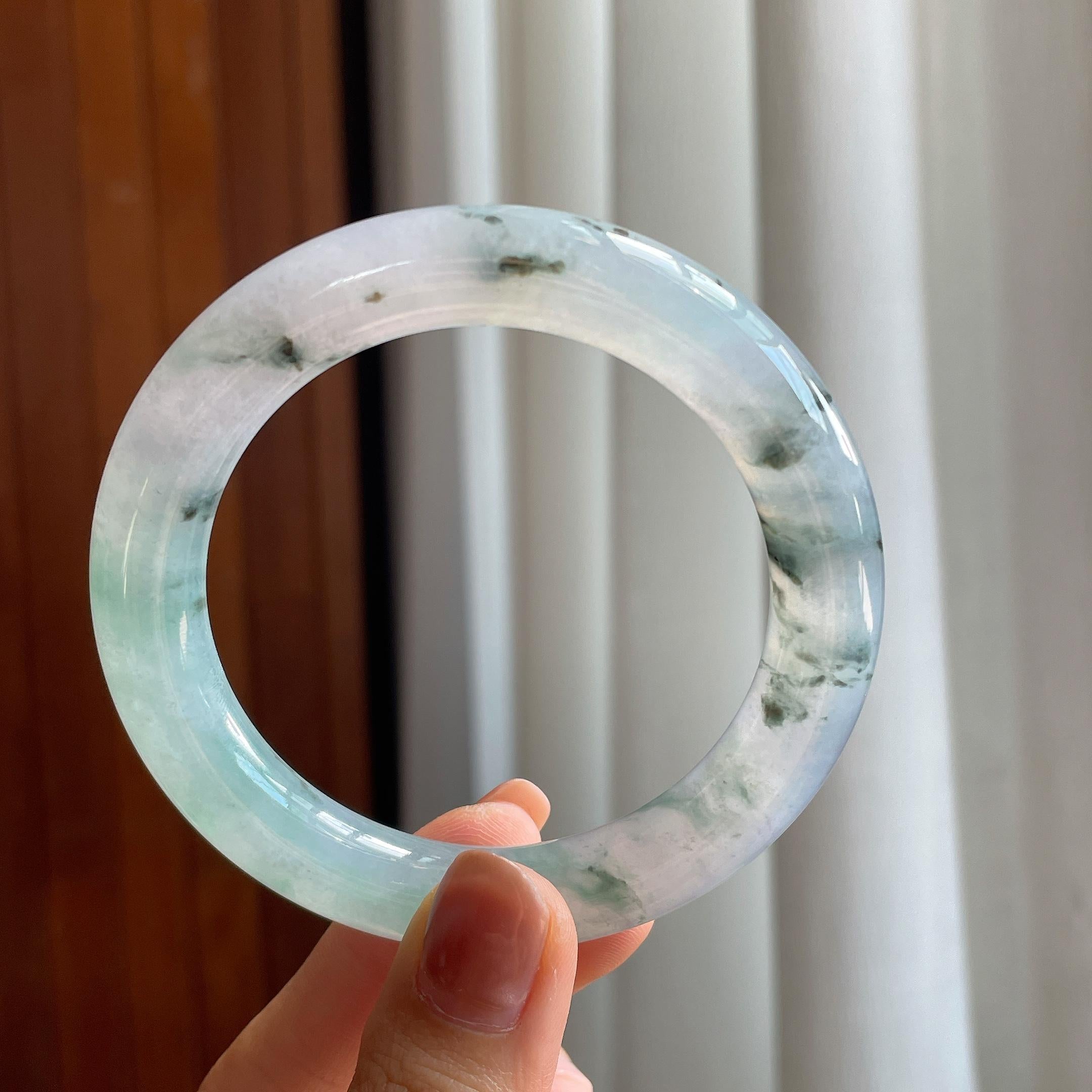冰种水墨花翡翠圆条手镯（56mm）（yc285966）