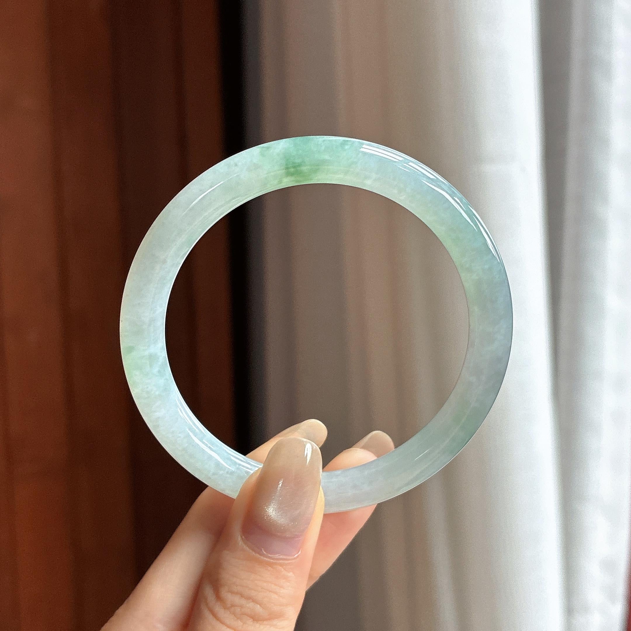 细糯种飘花圆条手镯 54圈 天然缅甸A货翡翠（yc463263）