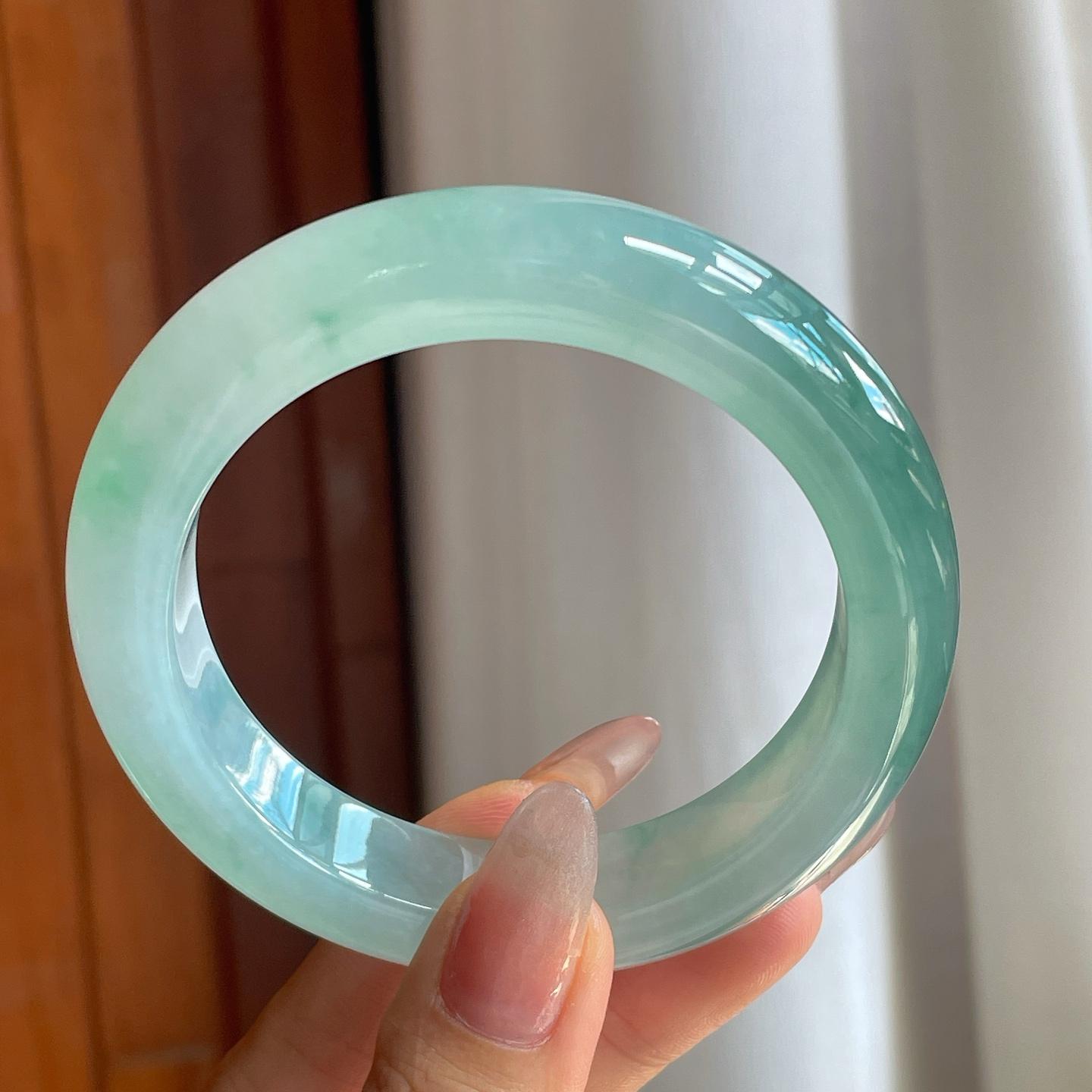 冰种飘花翡翠平安镯（58.8mm）（yc210096）