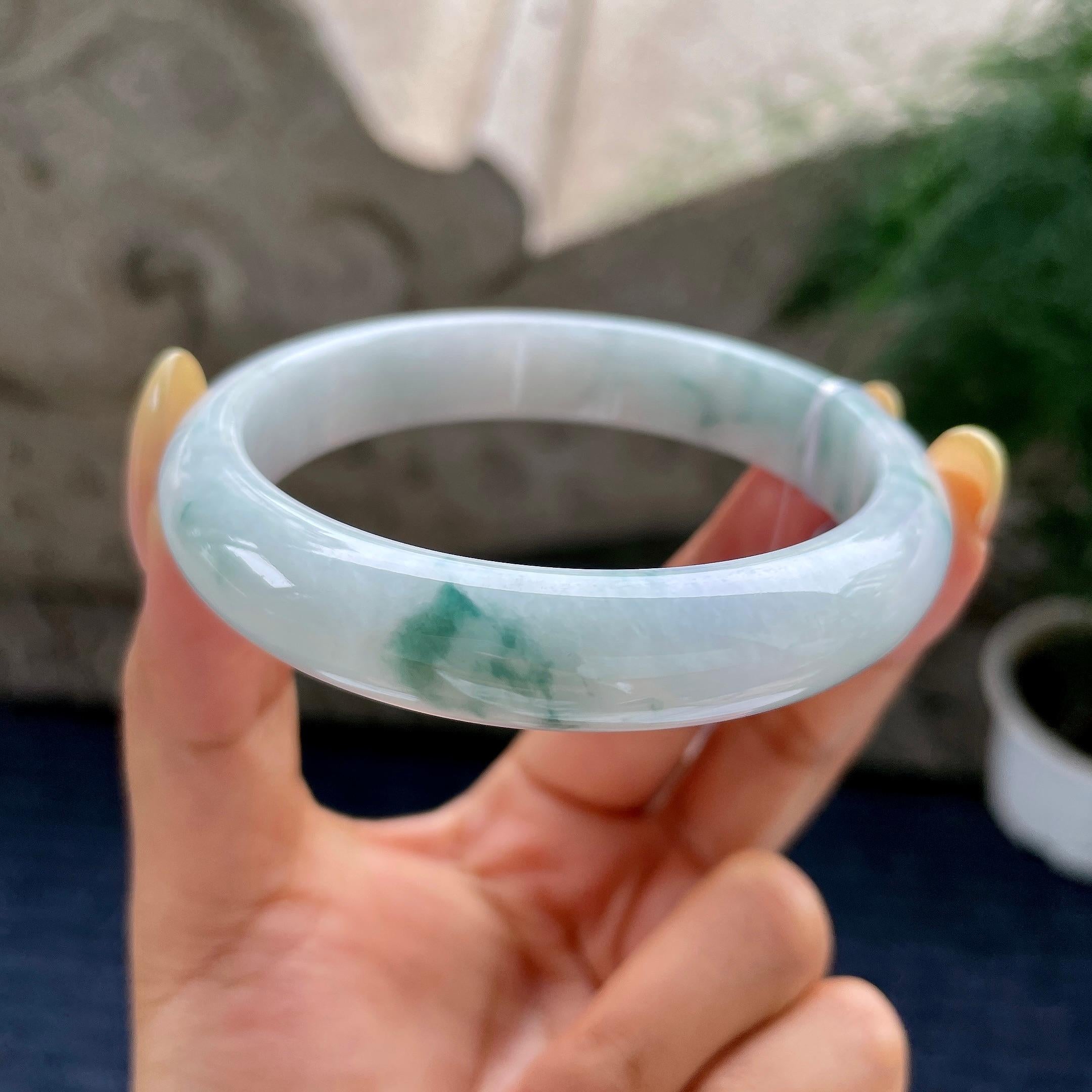 细糯种飘花正圈平安镯56.3圈 天然缅甸A货翡翠（yc481925）