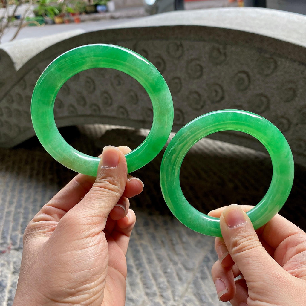 糯冰种满绿圆条手镯一对（58mm）（yc311880）