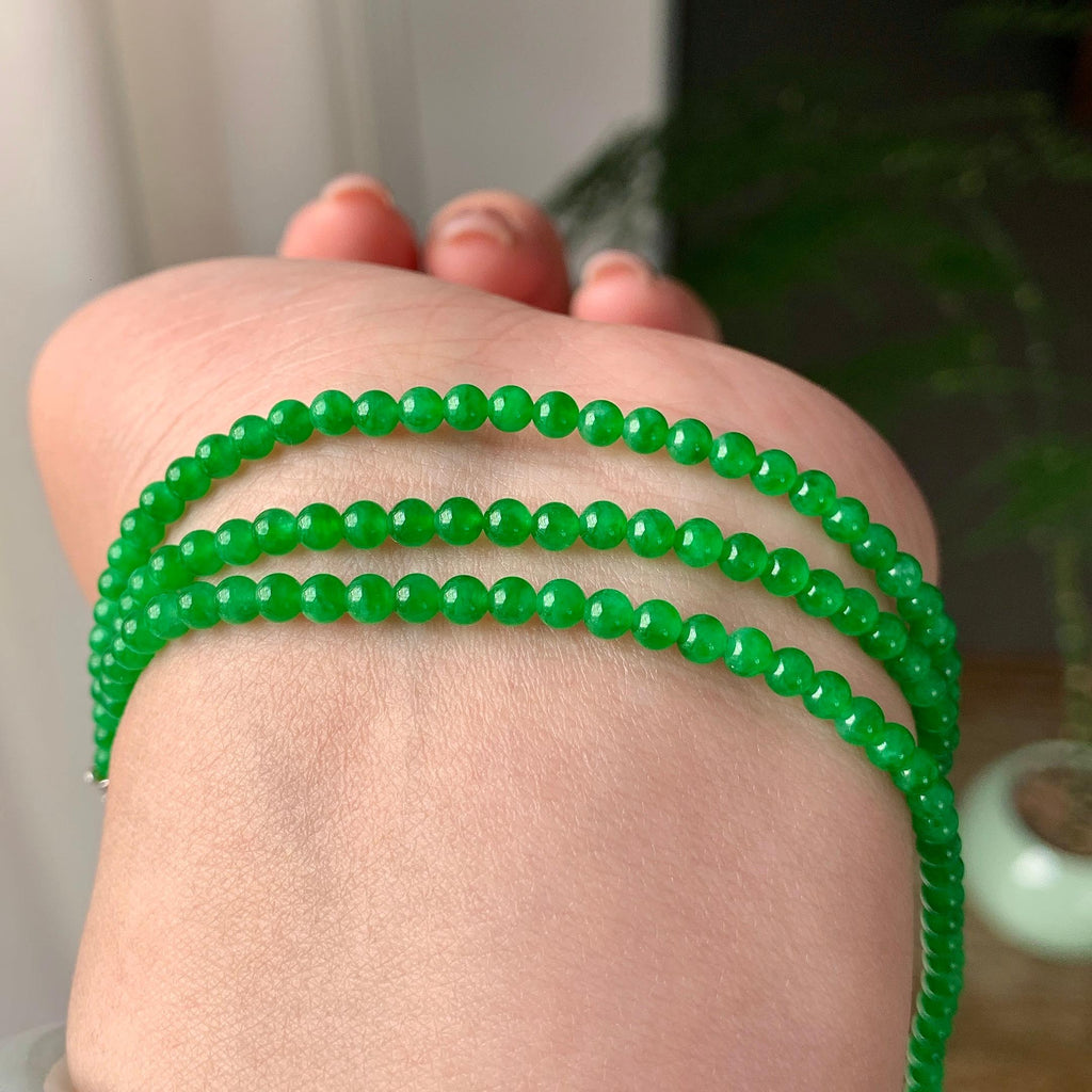 糯冰种阳绿小米珠链（161颗） 天然缅甸A货翡翠（yc355302）