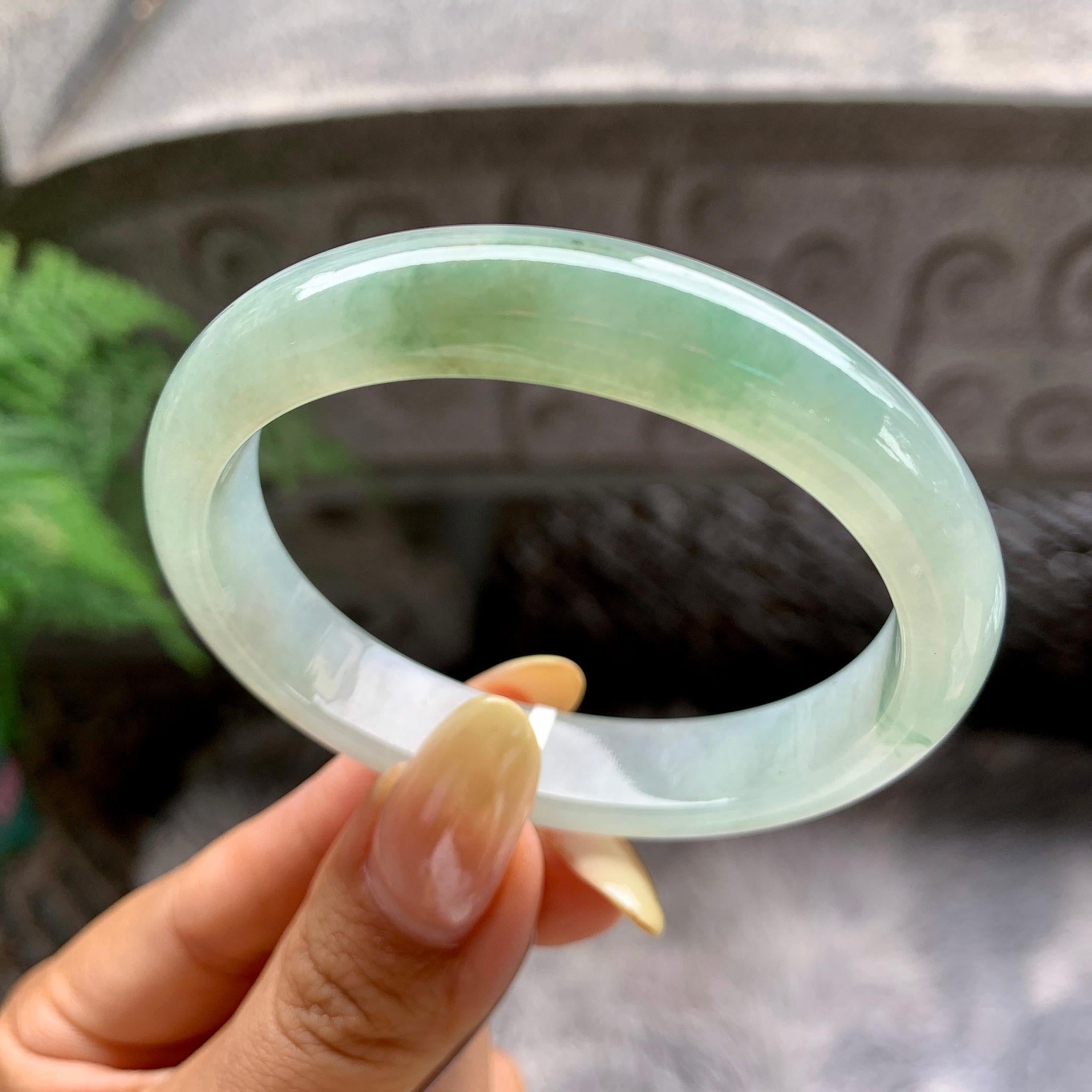细糯种带底色正圈平安镯54.2圈 天然缅甸A货翡翠（yc481900）