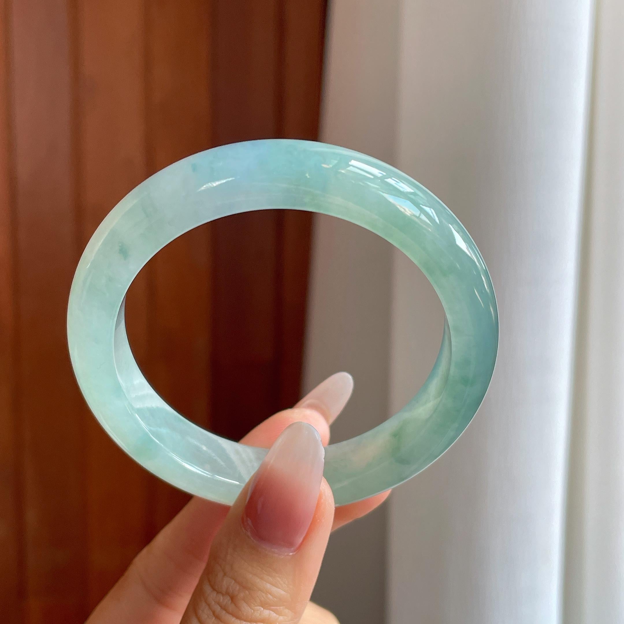 冰种飘花带紫翡翠平安镯（55.5mm）（yc302422）