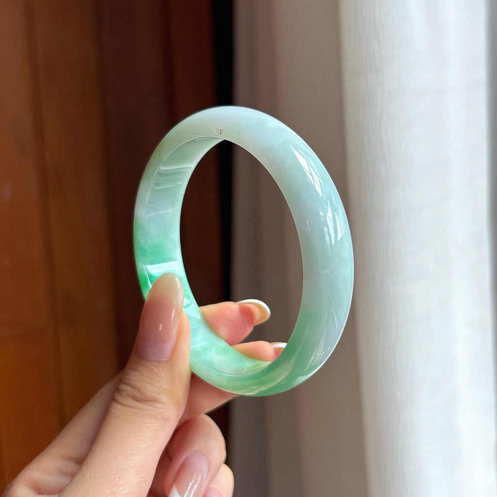 糯冰带色翡翠平安镯（57.2mm)（yc419522）